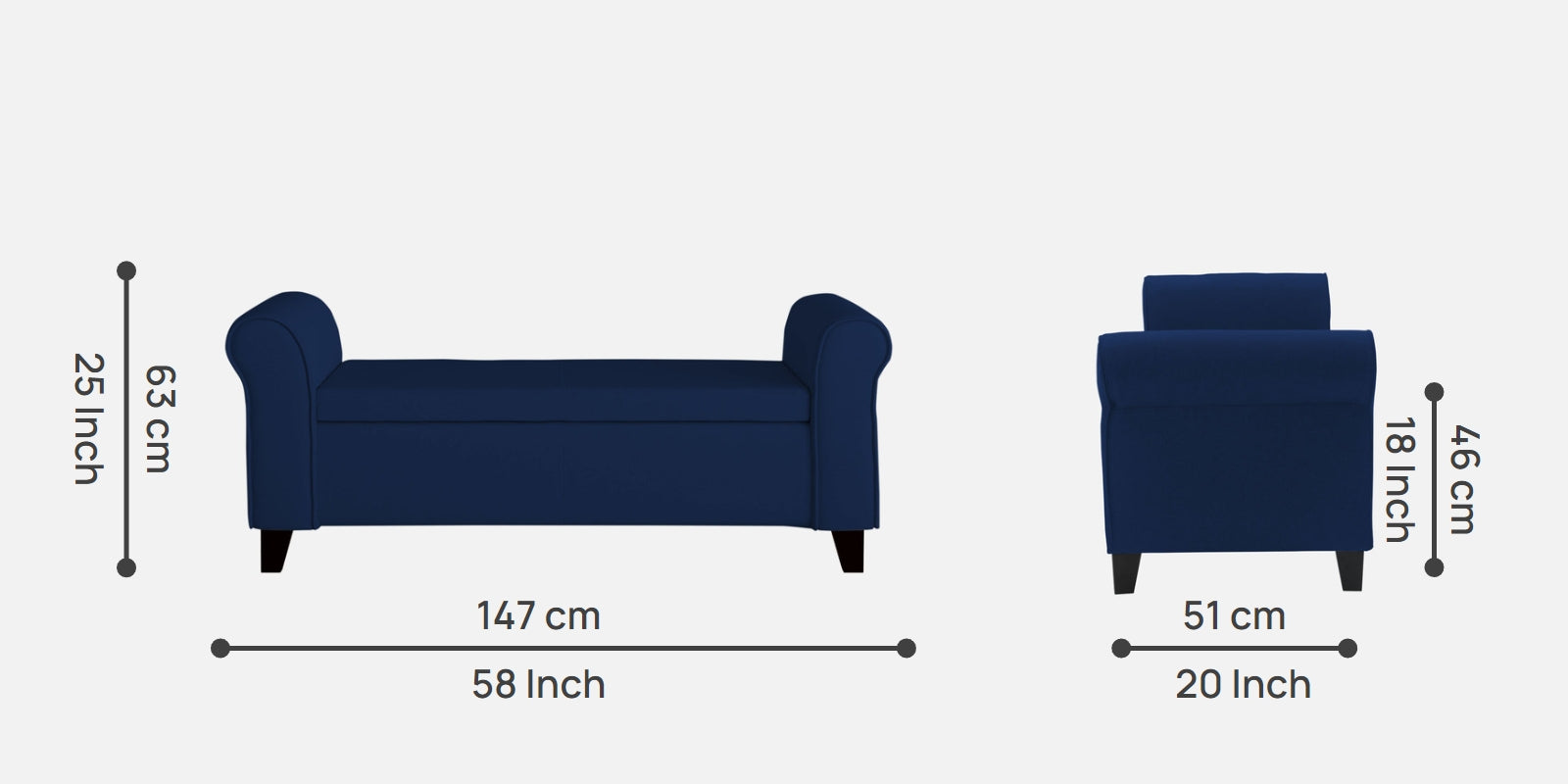 Molo Fabric 3 Seater Recamier In Royal Blue Colour With Storage - Febonic Living