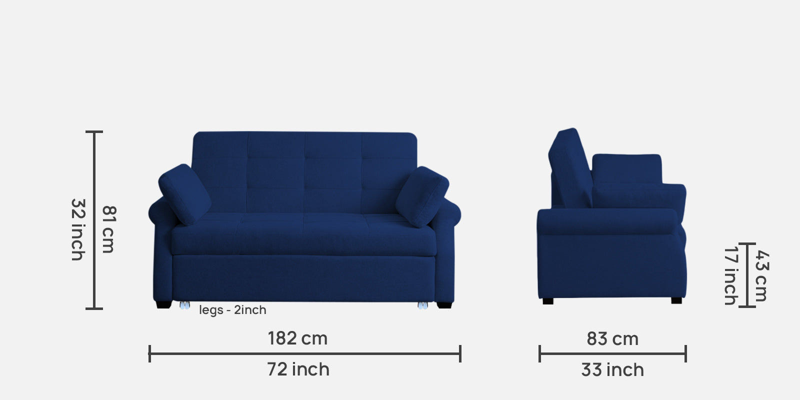 Fornia Fabric 3 Seater Pull Out Sofa Cum Bed In Royal Blue Colour - Febonic Living