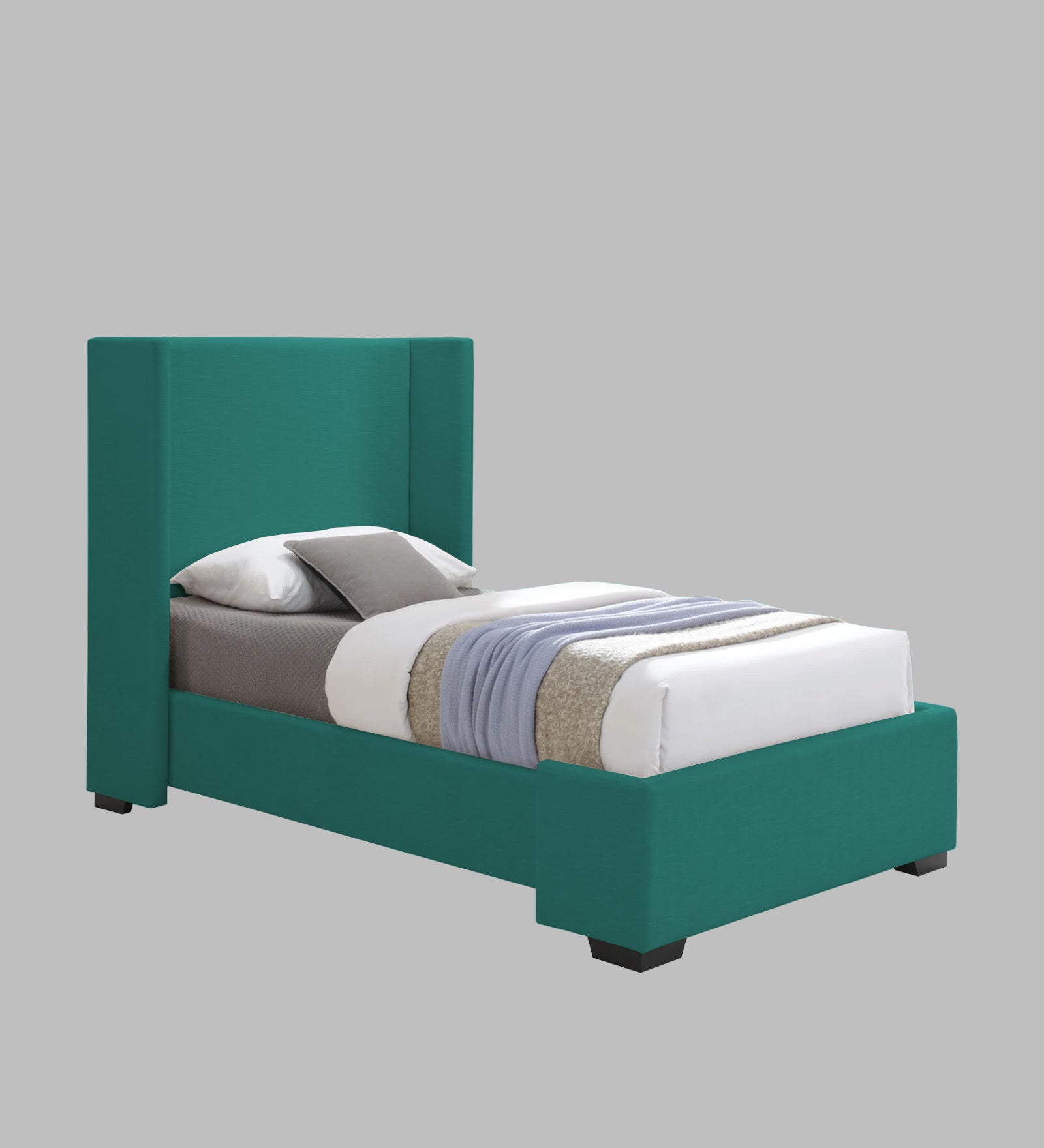 Kirby Fabric Upholstered Single Bed in Sea Green Colour - Febonic Living