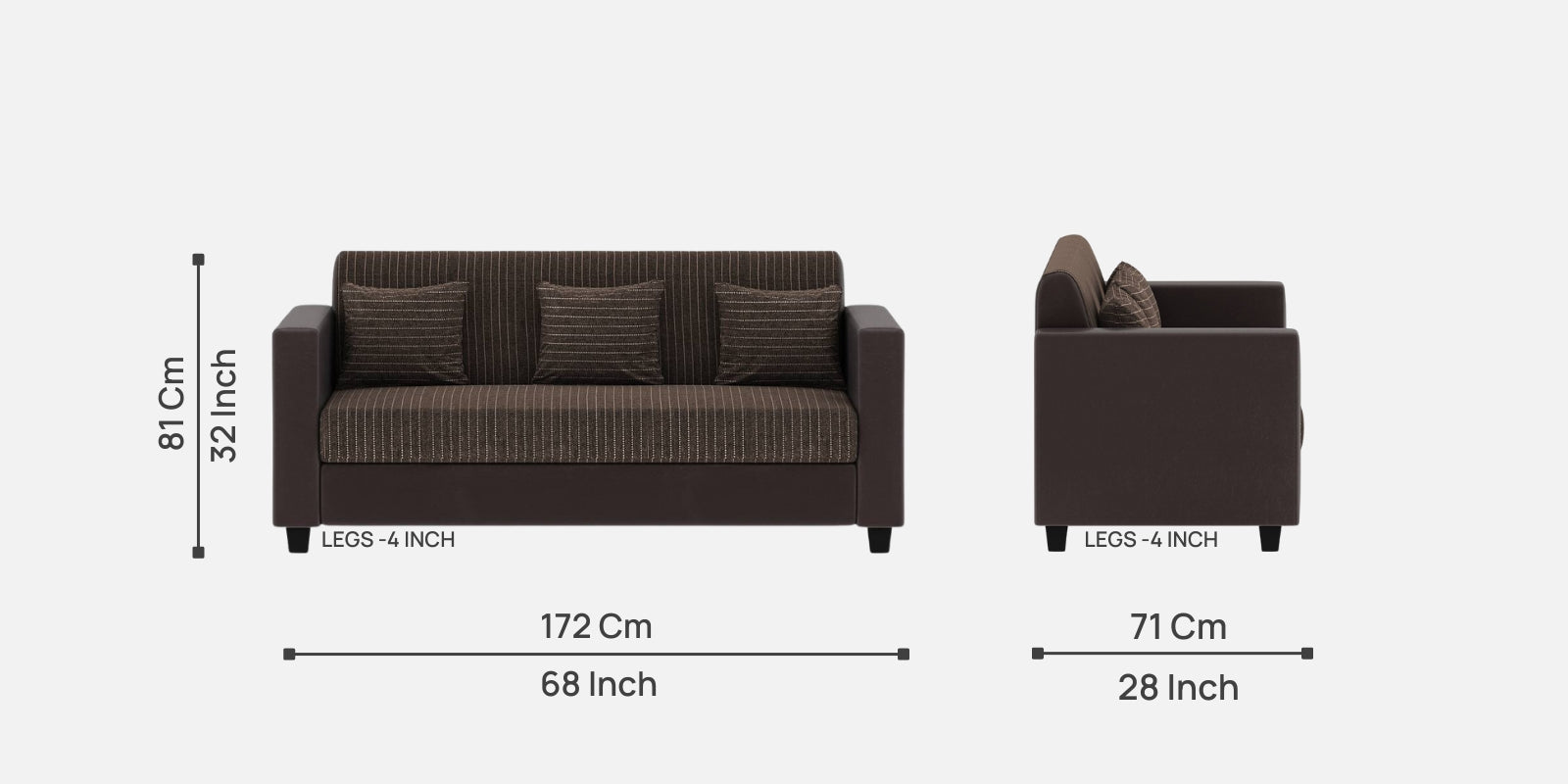 Baley Fabric 3 Seater Sofa In Lama Brown Colour