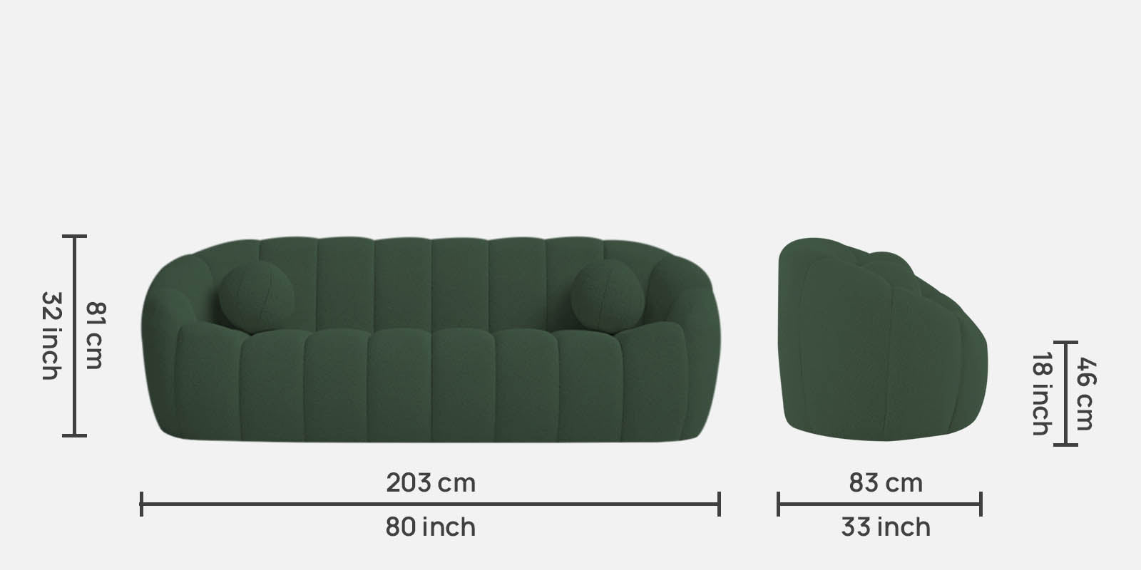 Boucle Fabric 3 Seater Sofa In Bottle Green Colour - Febonic Living