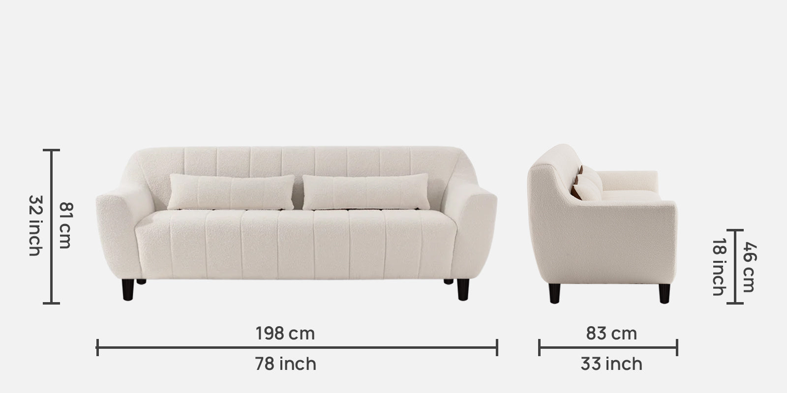 Nesco Boucle Fabric 3 Seater Sofa In Bright White Colour - Febonic Living