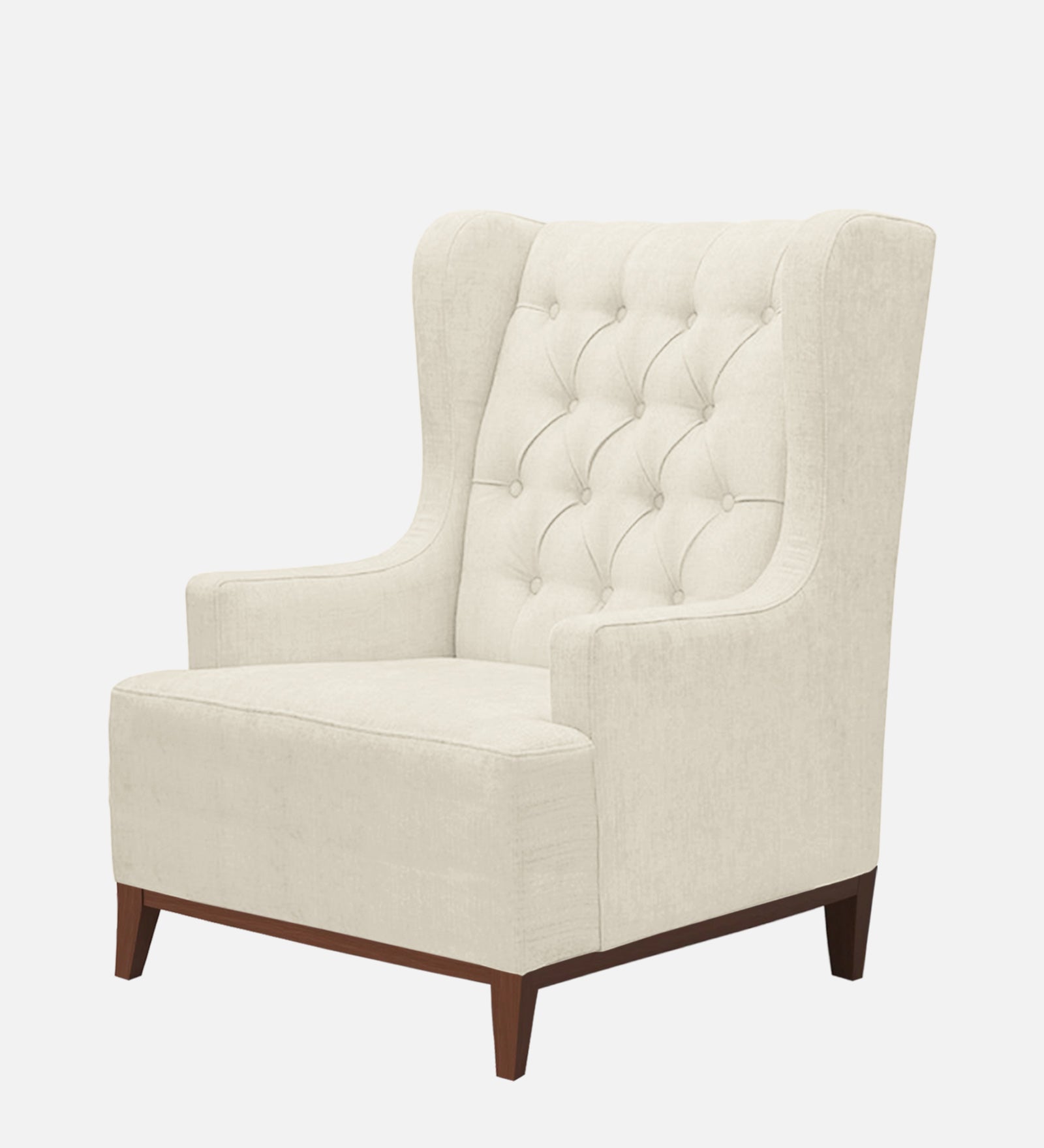 Kuchi Fabric Wing Chair In Ivory Cream Colour - Febonic Living