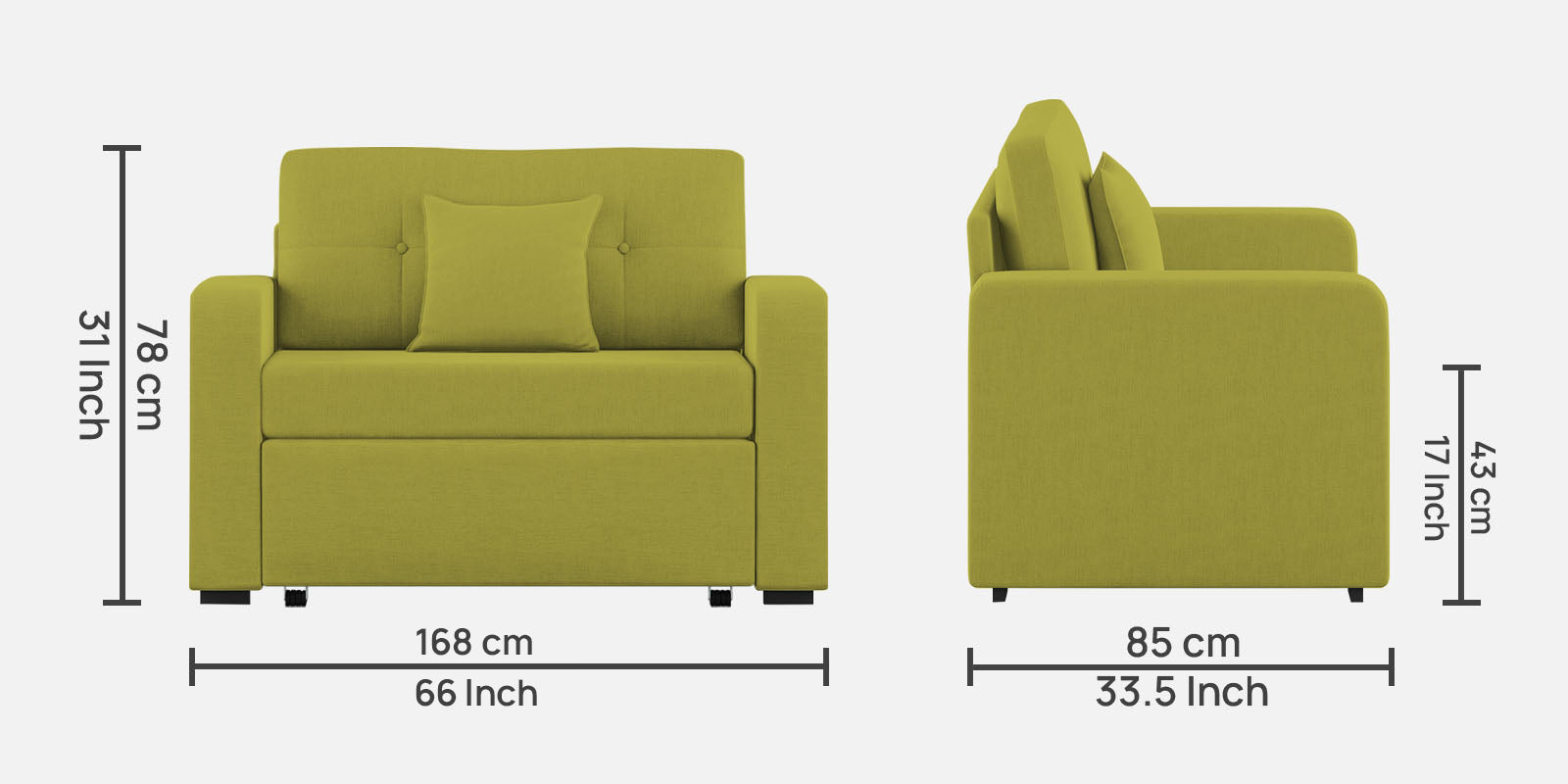 Rocky Fabric 2 Seater Pull Out Sofa Cum Bed In Parrot Green Colour With Storage - Febonic Living