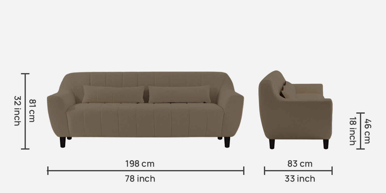 Nesco Boucle Fabric 3 Seater Sofa in Caro Beige Colour