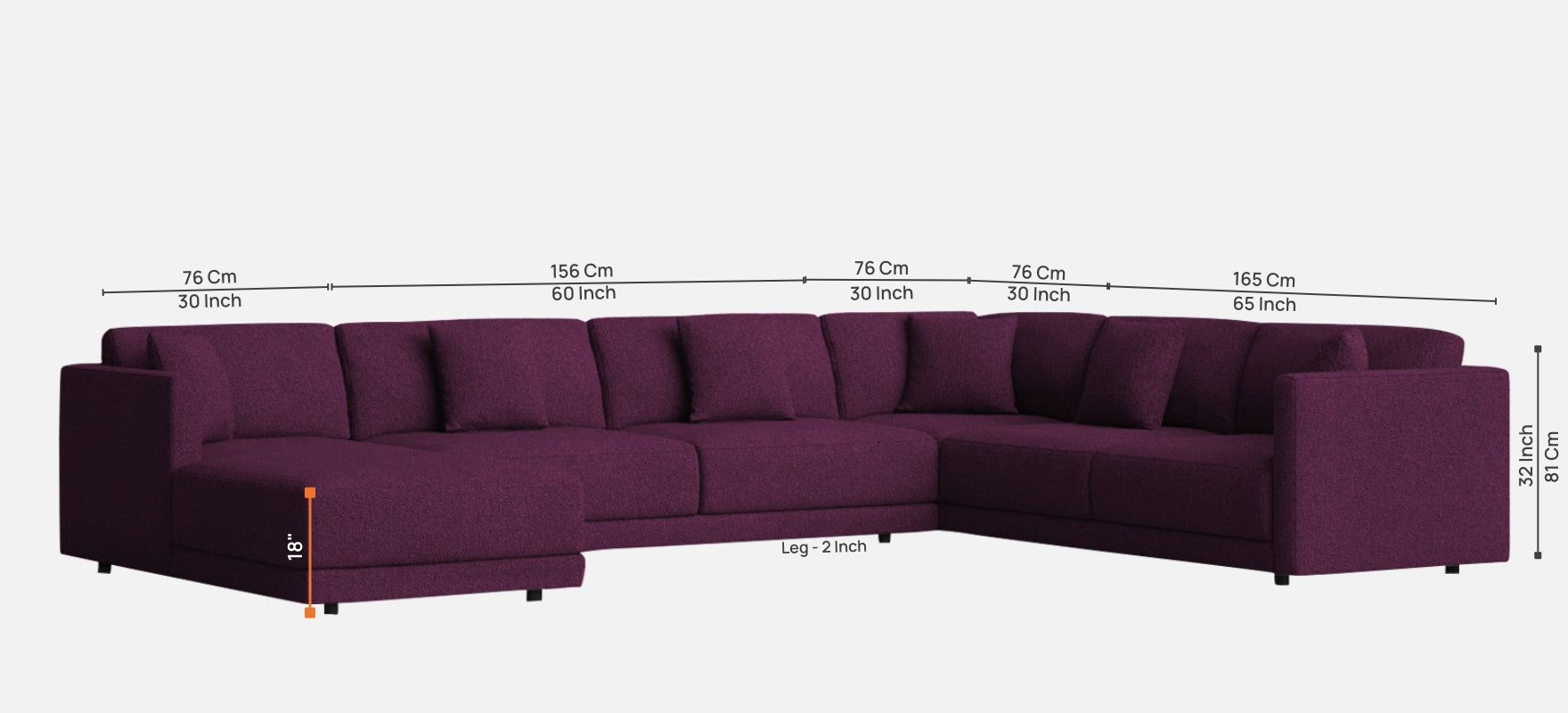 Carlin Fabric RHS 8 Seater Sectional Sofa In Greek Purple Colour - Febonic Living