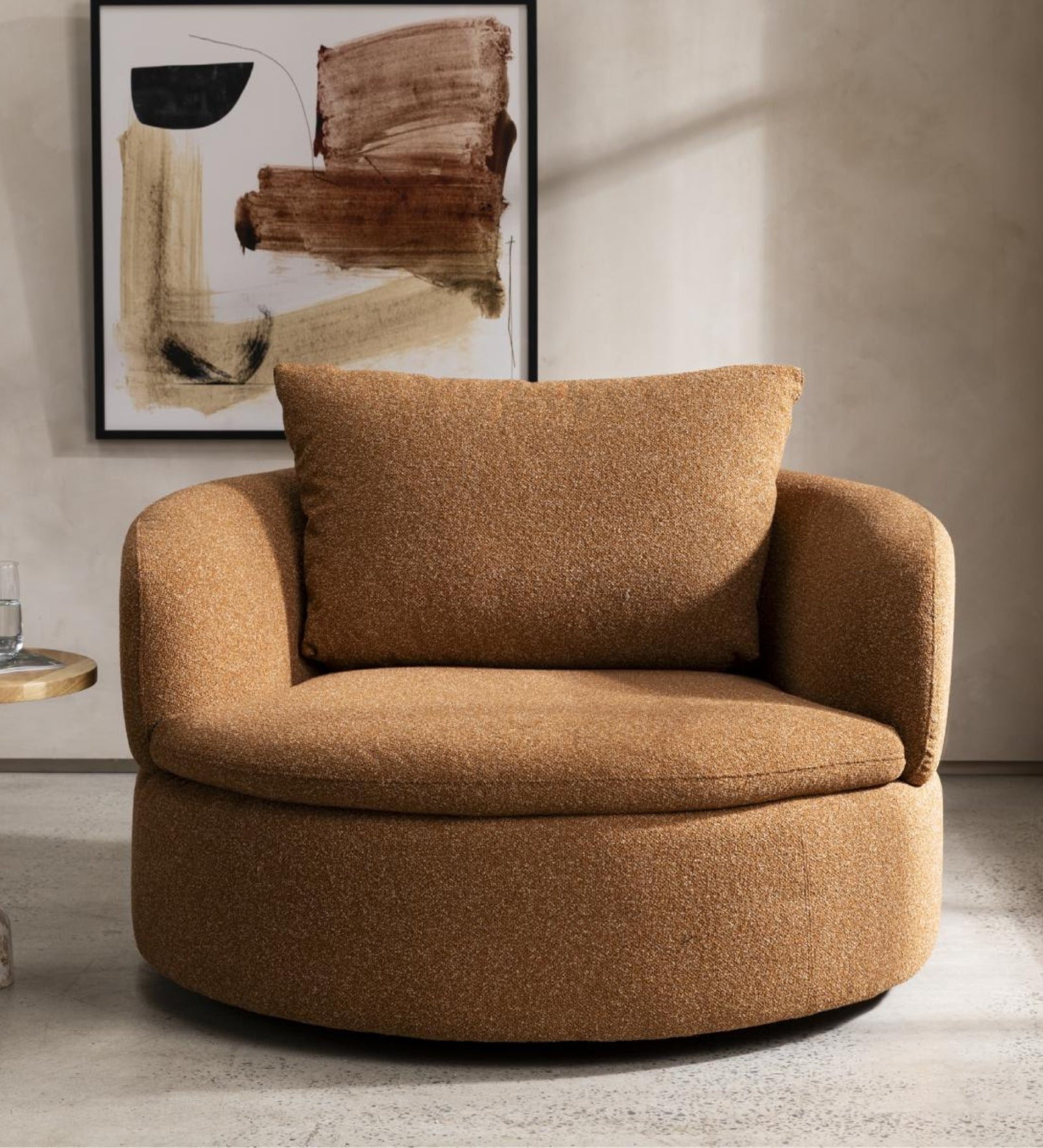 Cobra Boucle Fabric Swivel Chair in Brown Colour