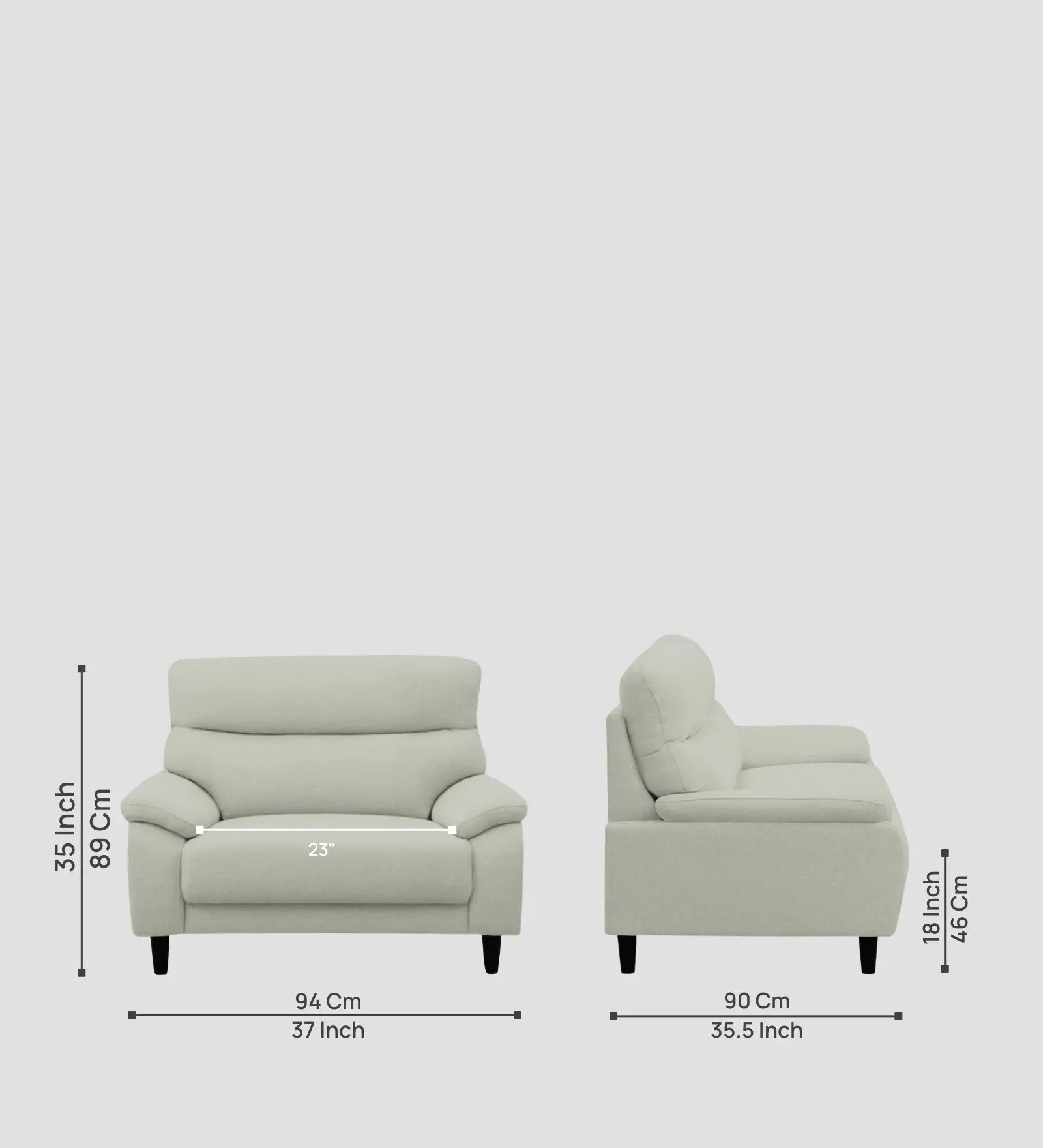 Zibby Fabric 1 Seater Sofa In Pearl White Colour Febonic Living