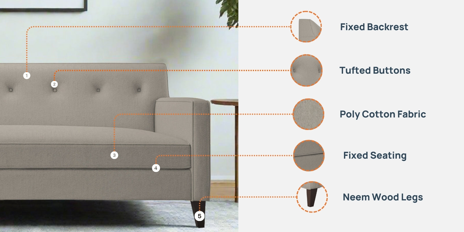 Miller Fabric 3 Seater Sofa In Cara Brown Colour - Febonic Living