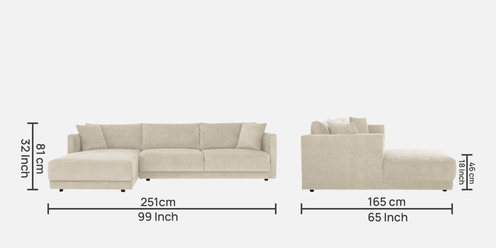 Northern Fabric RHS Sectional Sofa (3+Lounger) In Ivory Beige Colour - Febonic Living