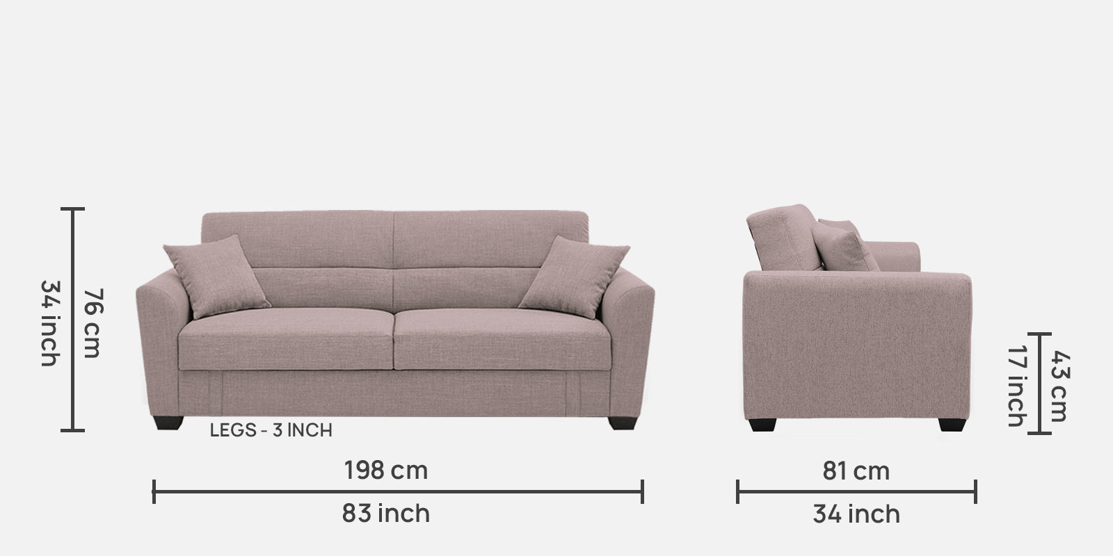 Bony Fabric 3 Seater Convertible Sofa Cum Bed In Orchid Beige Colour - Febonic Living