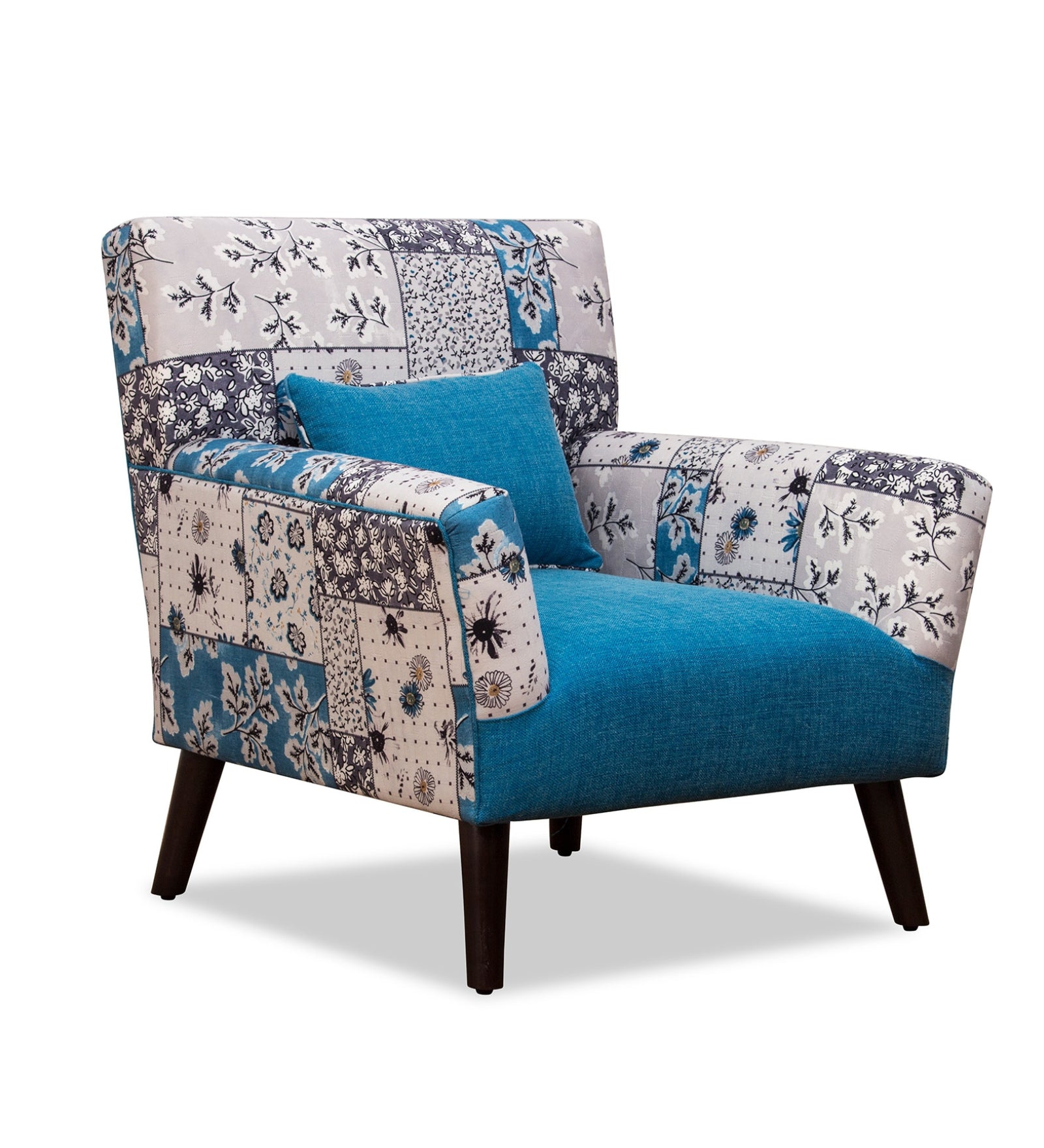 Marco Printed Fabric Arm Chair in White & Blue Colour - Febonic Living