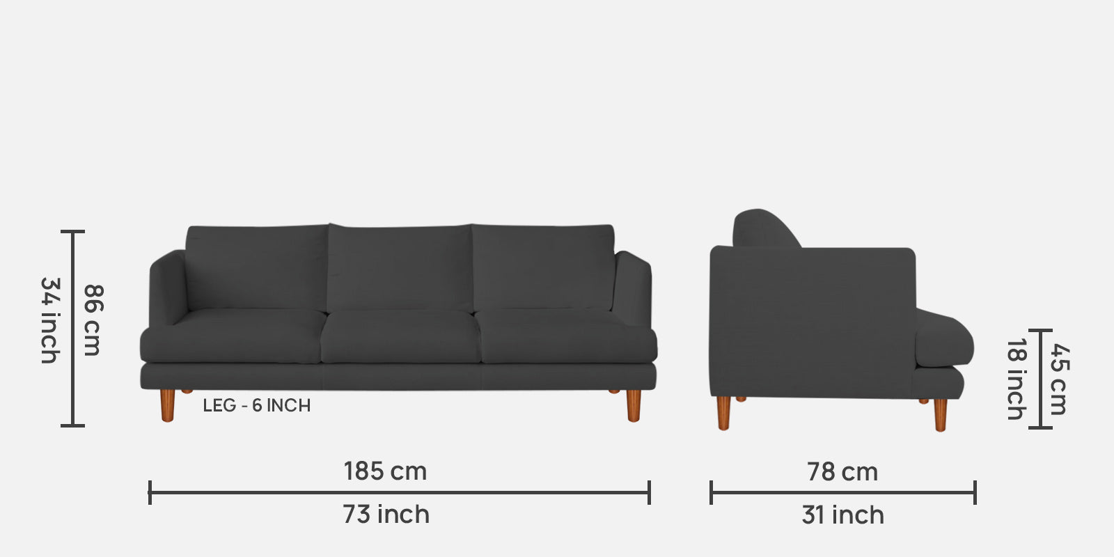 Sokun Fabric 3 Seater Sofa In Charcoal Grey Colour - Febonic Living