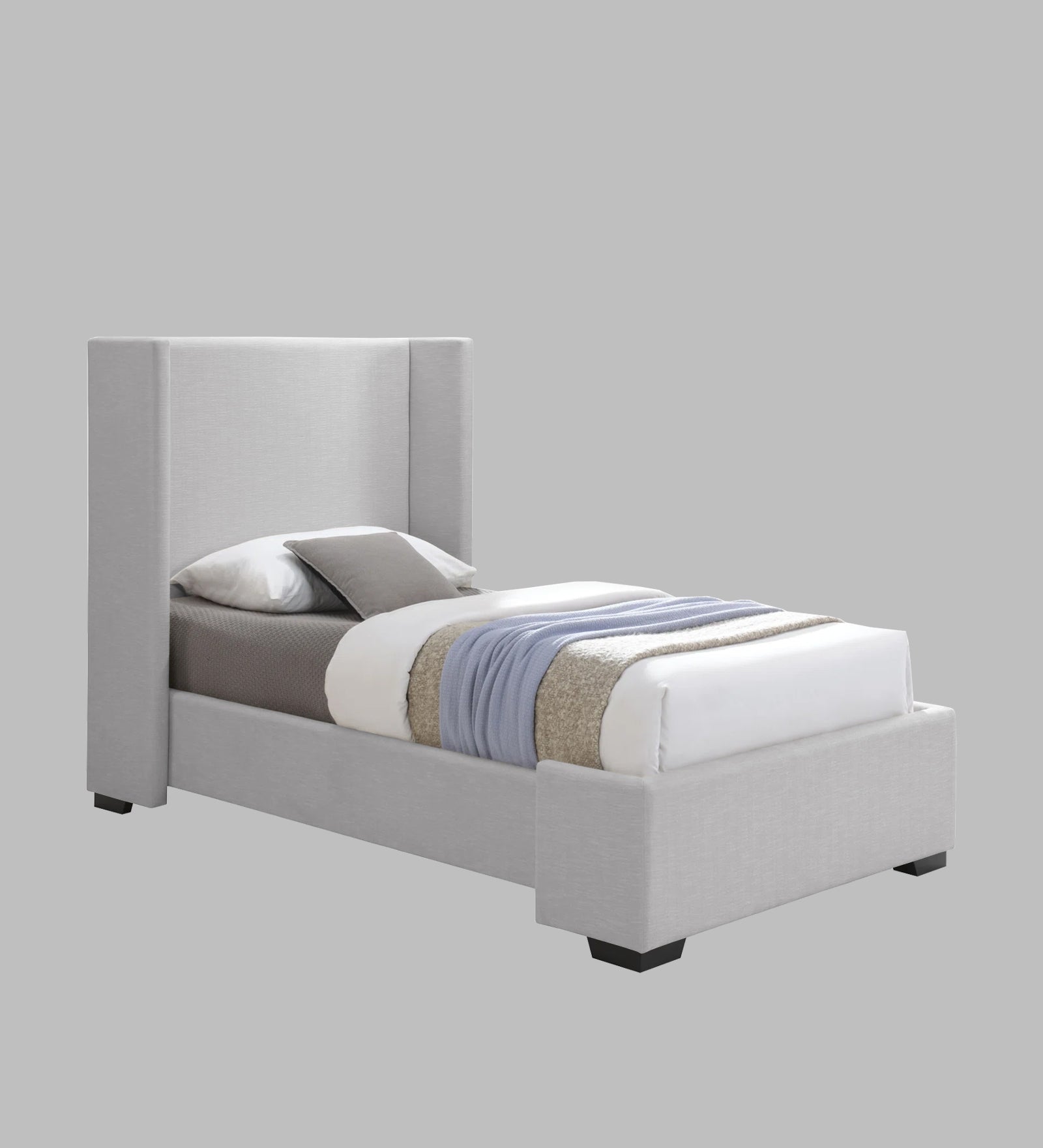 Kirby Fabric Upholstered Single Bed in Lit Grey Colour - Febonic Living