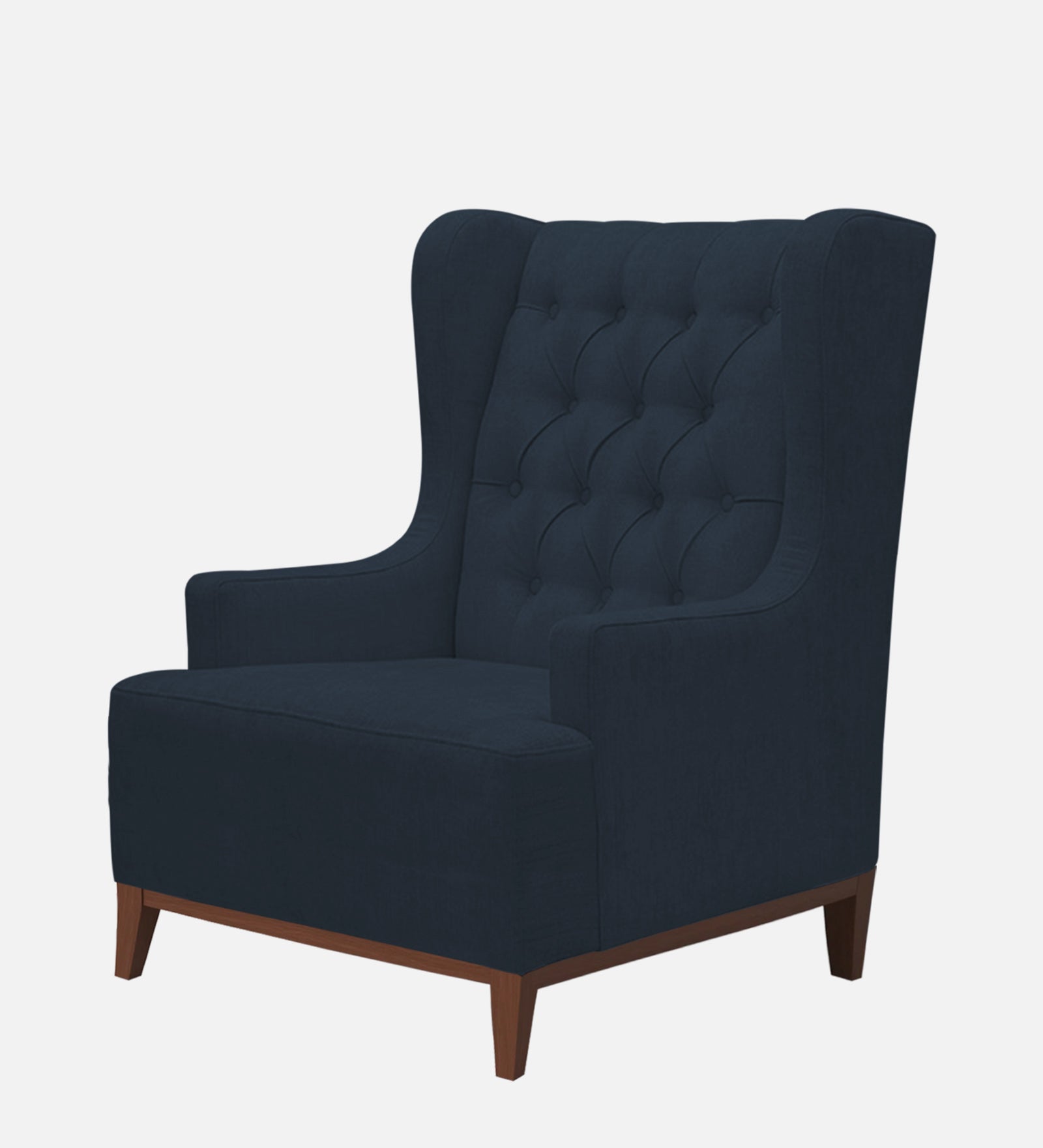 Kuchi Fabric Wing Chair In Denim Blue Colour - Febonic Living