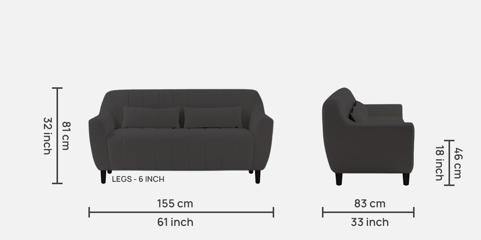 Nesco Boucle Fabric 2 Seater Sofa In Avio Grey Colour - Febonic Living