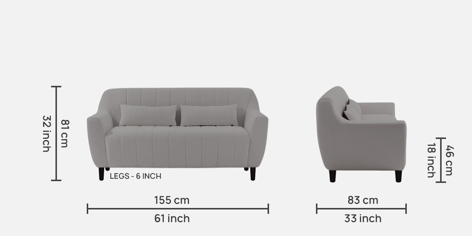 Nesco Boucle Fabric 2 Seater Sofa in Sweden Gary Colour