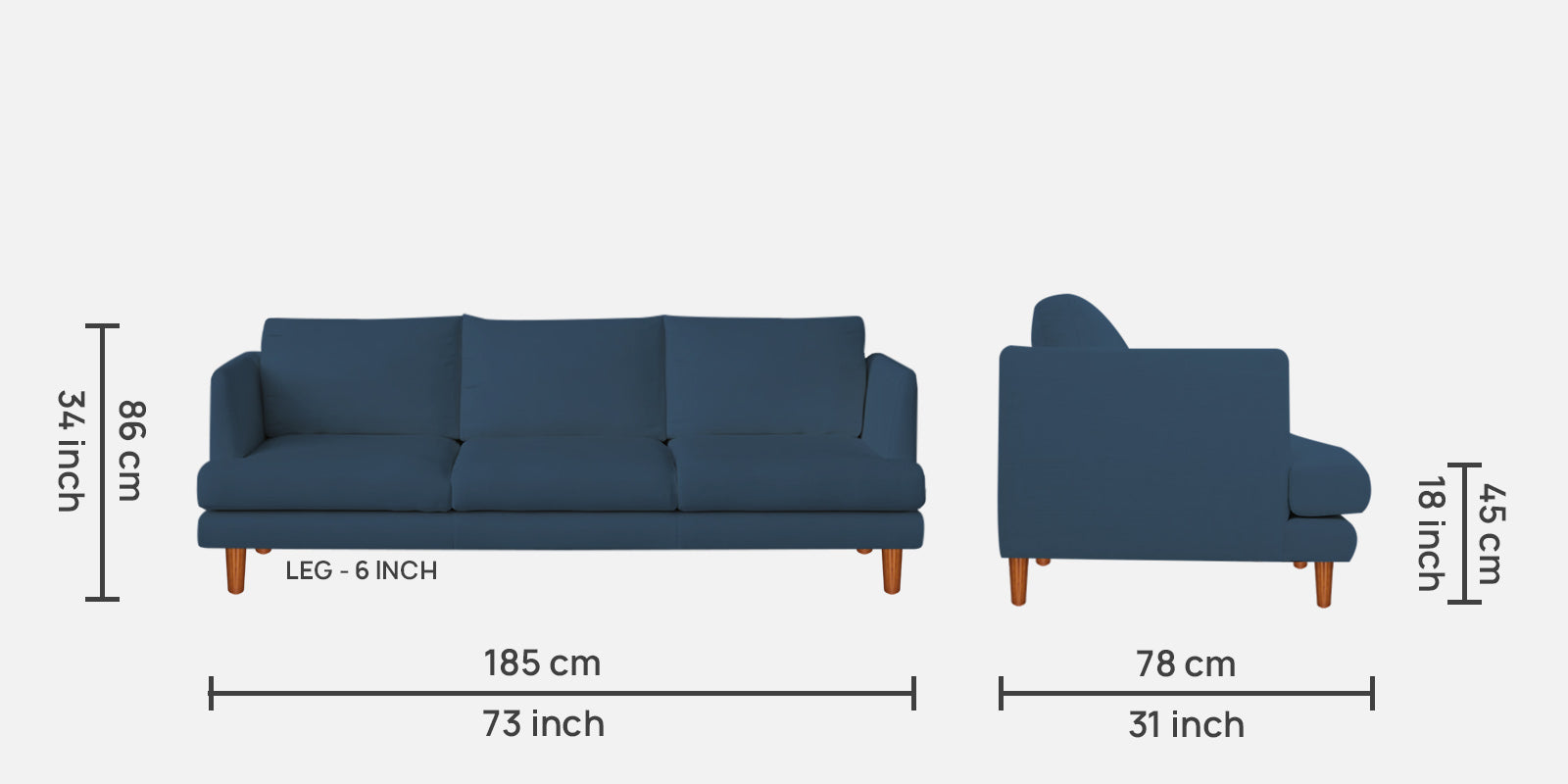 Sokun Fabric 3 Seater Sofa In Light Blue Colour - Febonic Living