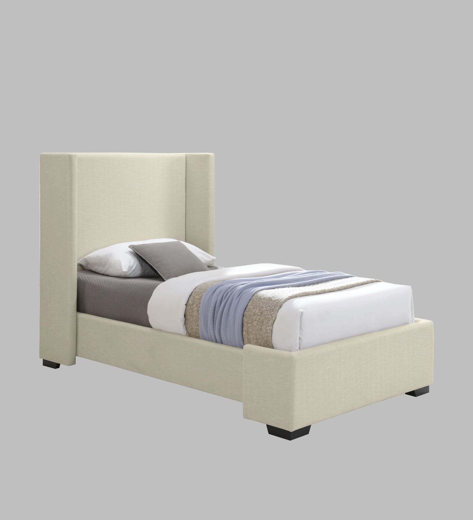 Kirby Fabric Upholstered Single Bed in Ivory Cream Colour - Febonic Living