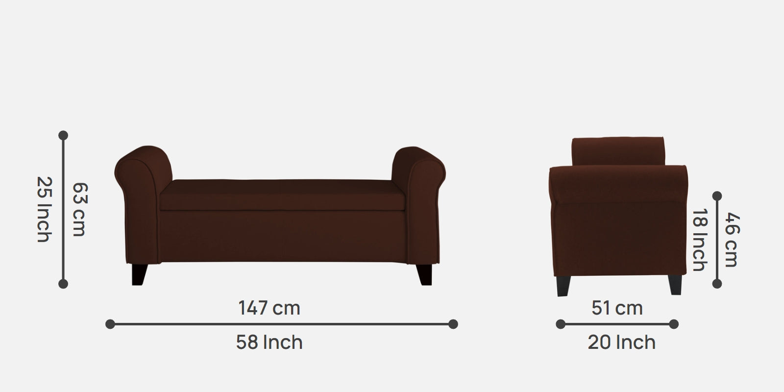 Molo Fabric 3 Seater Recamier In Coffee Brown Colour With Storage - Febonic Living
