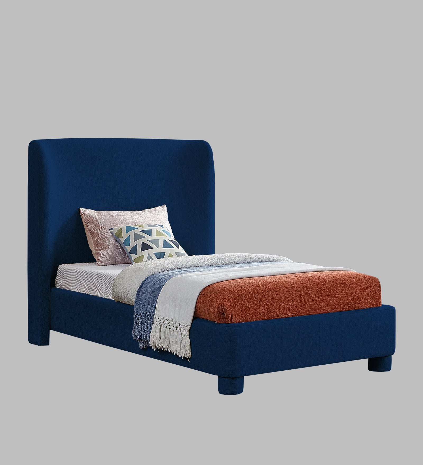 Lenny Fabric Upholstered Single Bed in Royal Blue Colour - Febonic Living