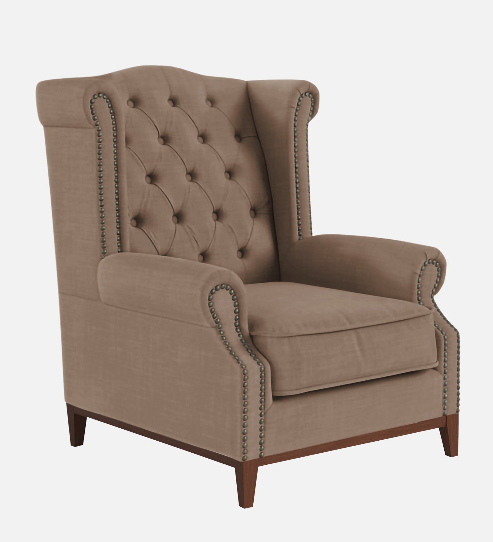 Nory Fabric Wing Chair In Cookie Beige Colour - Febonic Living