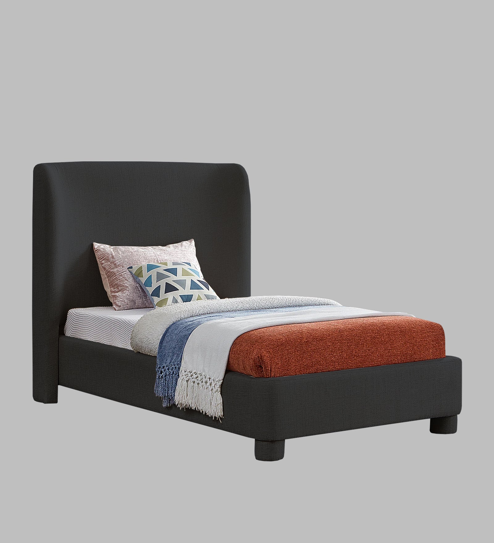 Lenny Fabric Upholstered Single Bed in Charcoal Grey Colour - Febonic Living