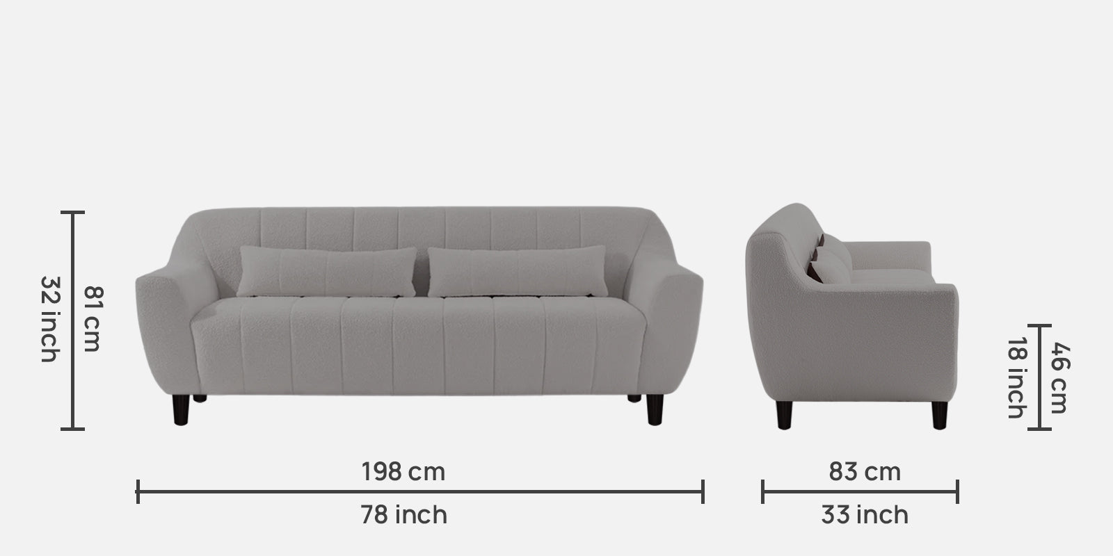 Nesco Boucle Fabric 3 Seater Sofa in Sweden Gary Colour