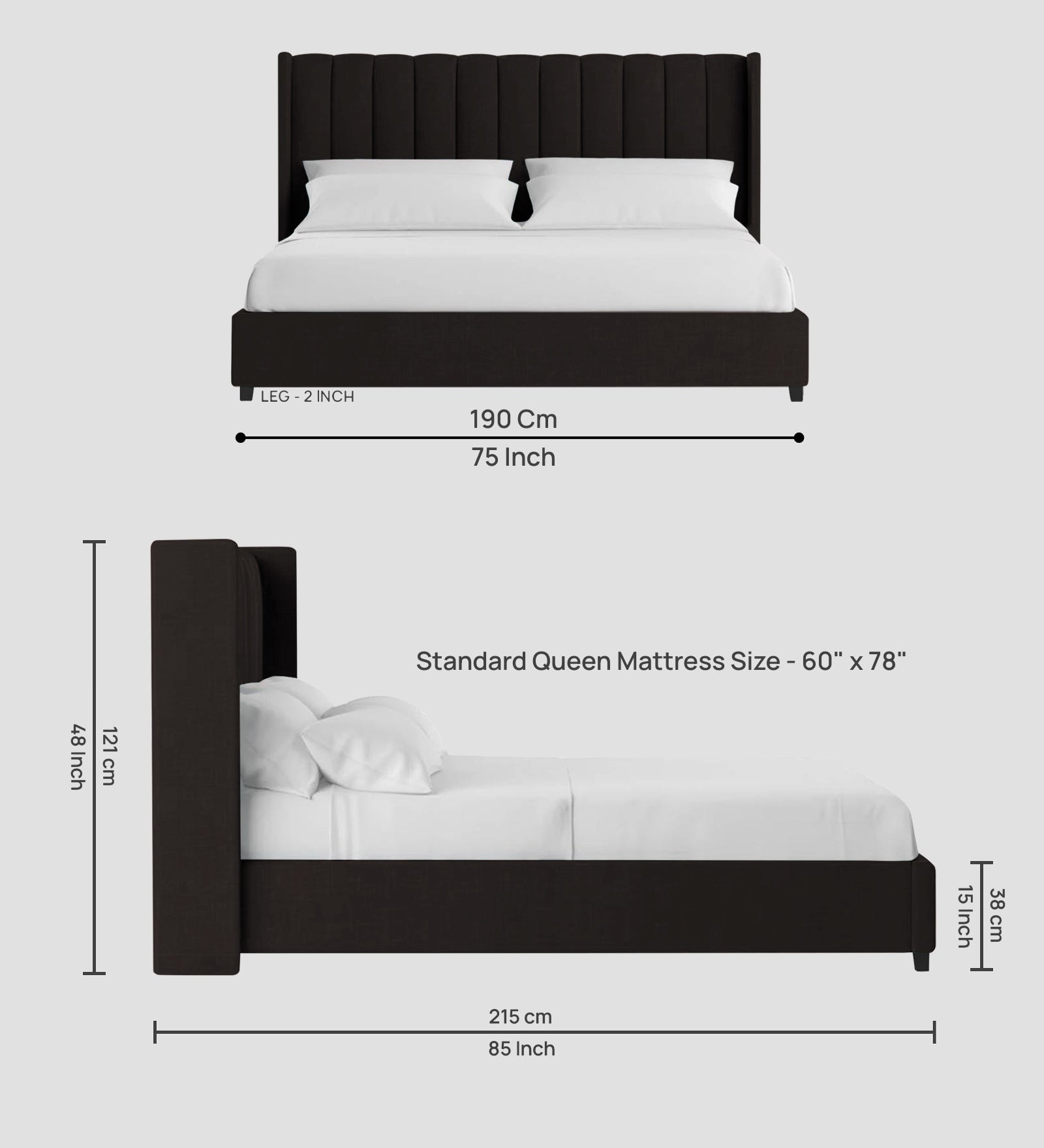 Colina Fabric Queen Size Bed In Cara Brown Colour With Box Storage - Febonic Living