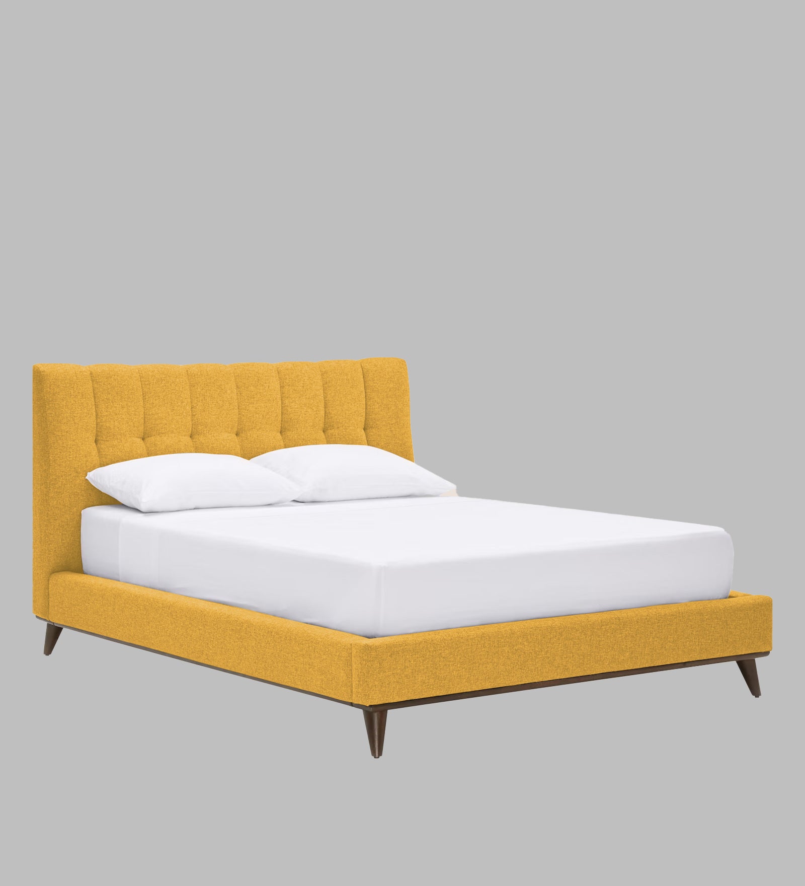 Jasmin Fabric Upholstered Queen Bed in Bold Yellow Colour - Febonic Living