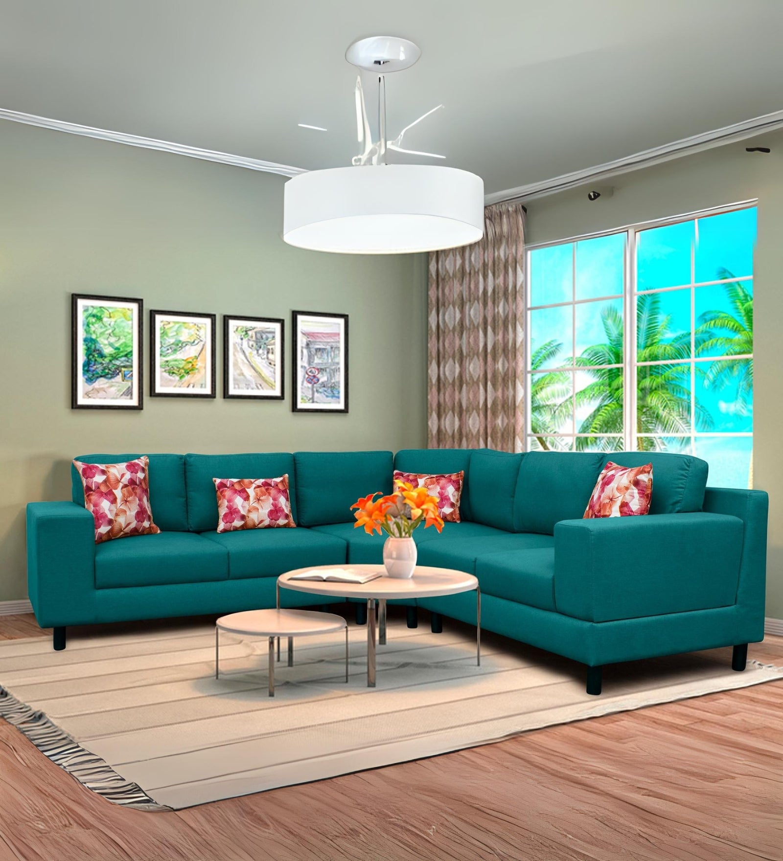 Betty Fabric Seater Corner Sofa in Sea Green Colour