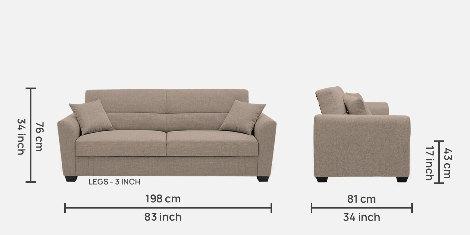 Bony Fabric 3 Seater Convertible Sofa Cum Bed In Natural Beige Colour - Febonic Living