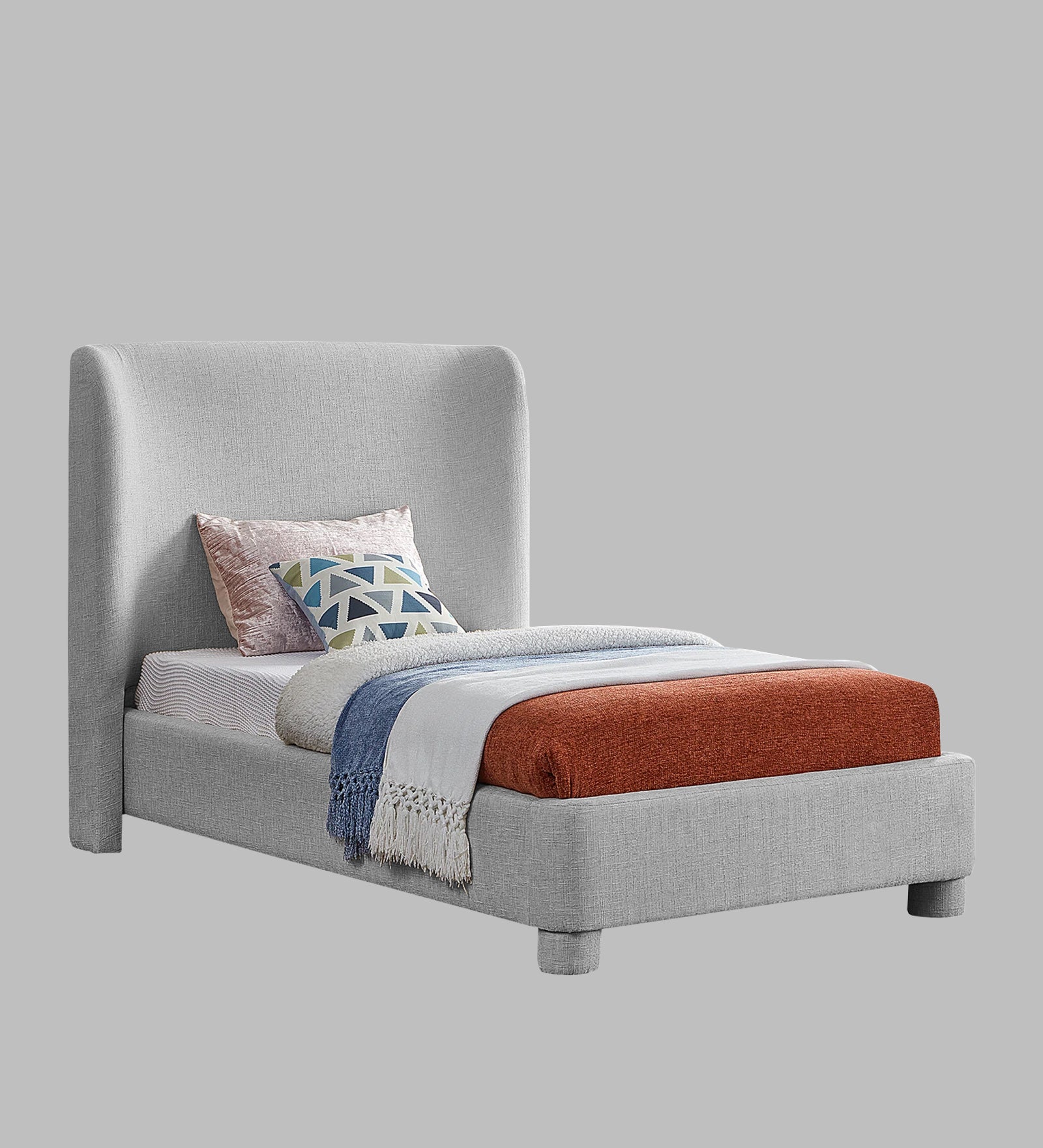Lenny Fabric Upholstered Single Bed in Lit Grey Colour - Febonic Living