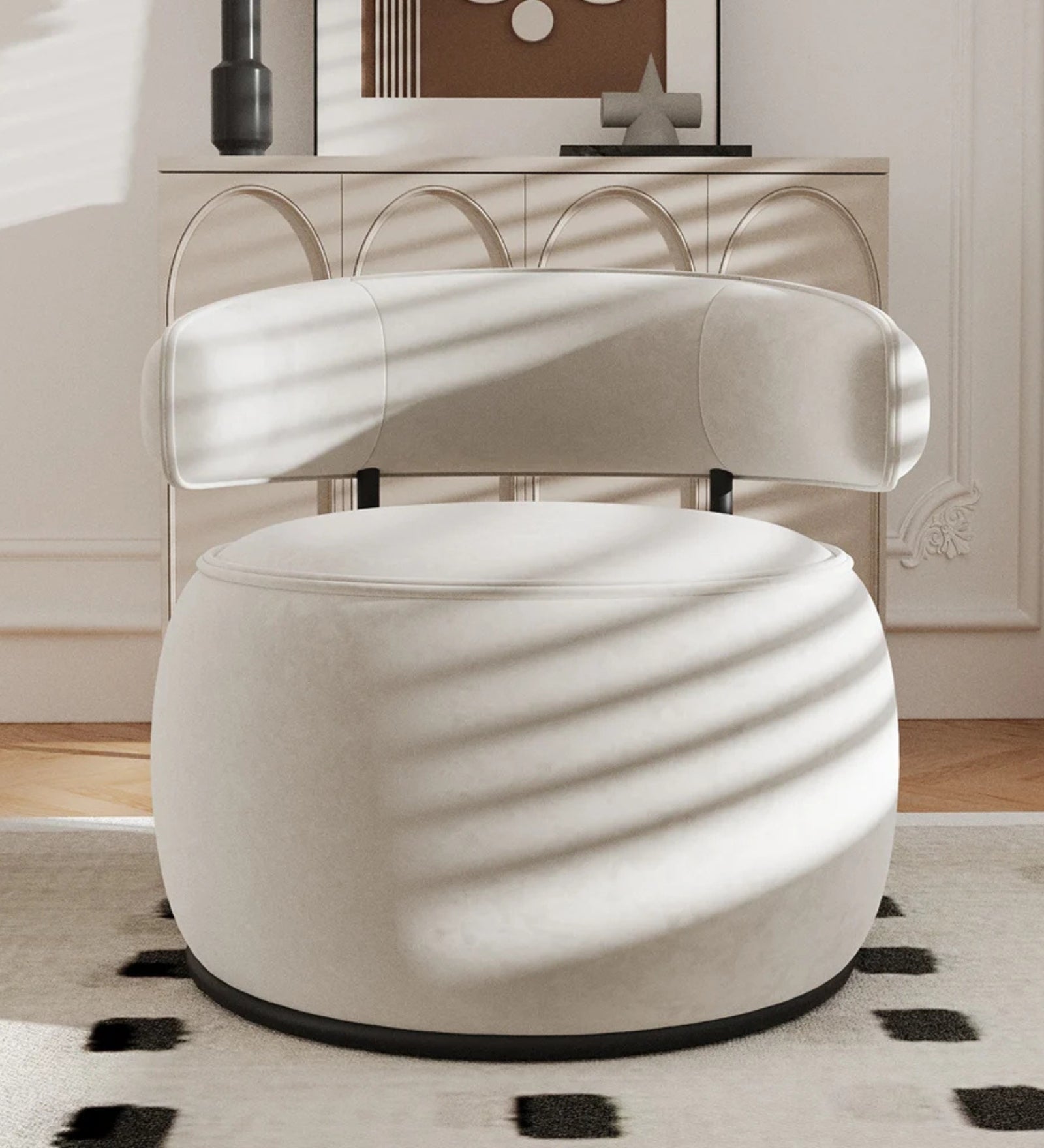 Ivy Velvet Swivel Chair in Camel Beige Colour