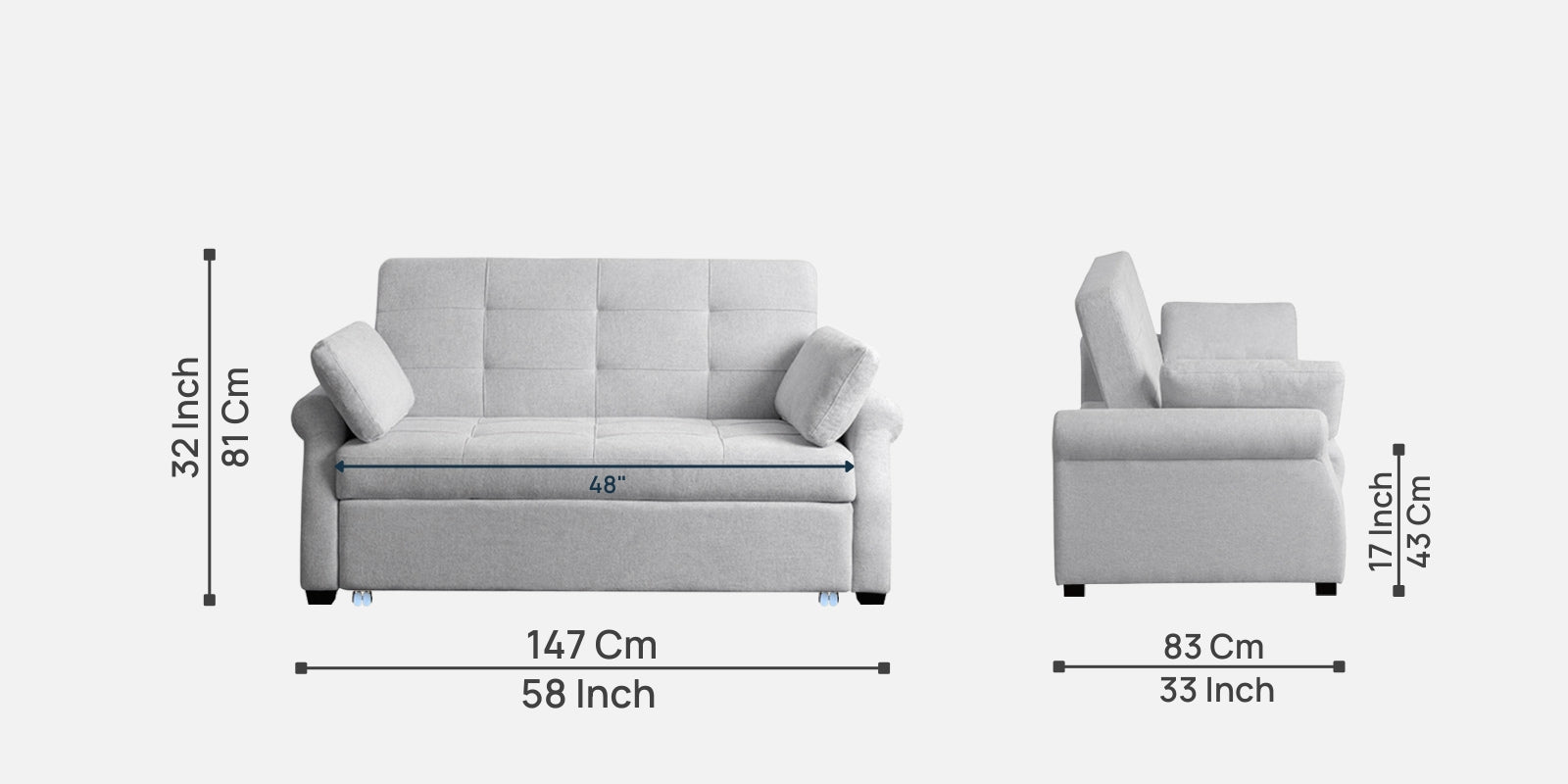 Fornia Fabric 2 Seater Pull Out Sofa Cum Bed In Lit grey Colour - Febonic Living