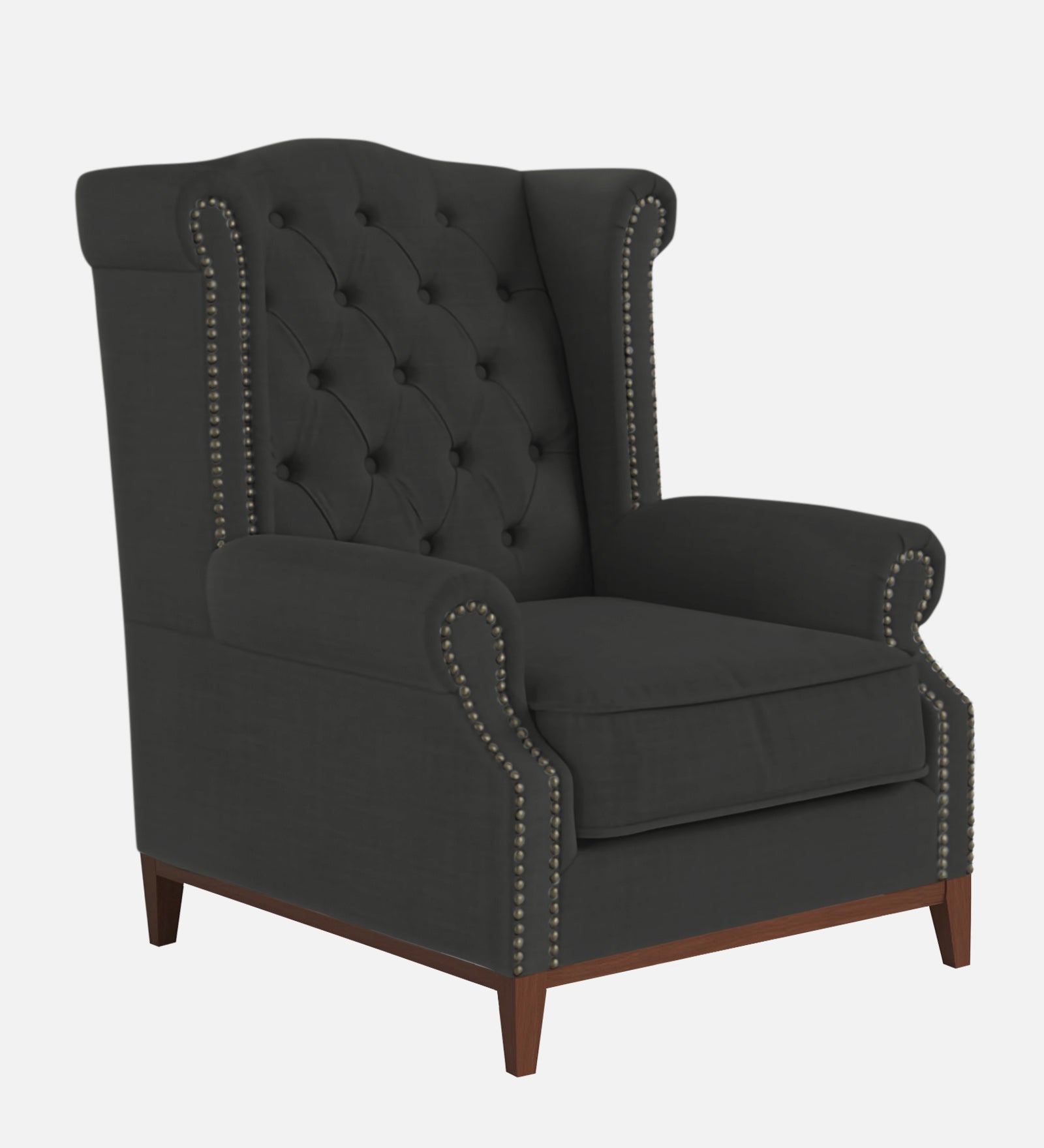 Nory Fabric Wing Chair In Charcoal Grey Colour - Febonic Living