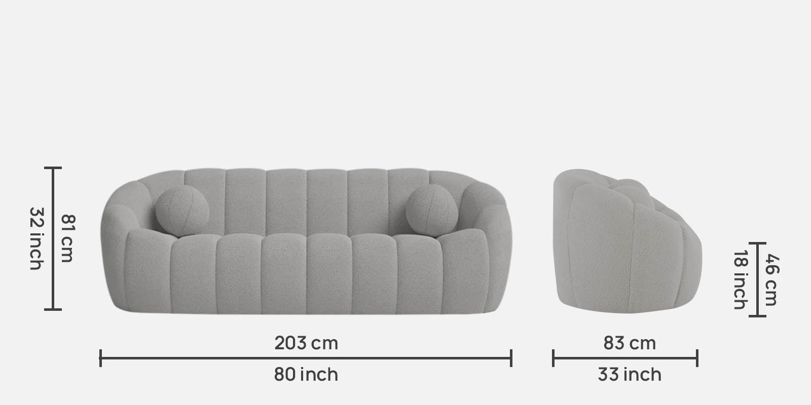 Boucle Fabric 3 Seater Sofa In Swedan Gary Colour - Febonic Living