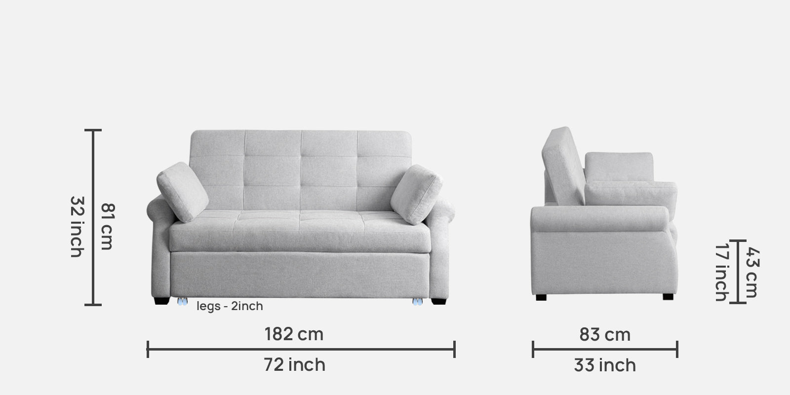 Fornia Fabric 3 Seater Pull Out Sofa Cum Bed In Lit Grey Colour - Febonic Living