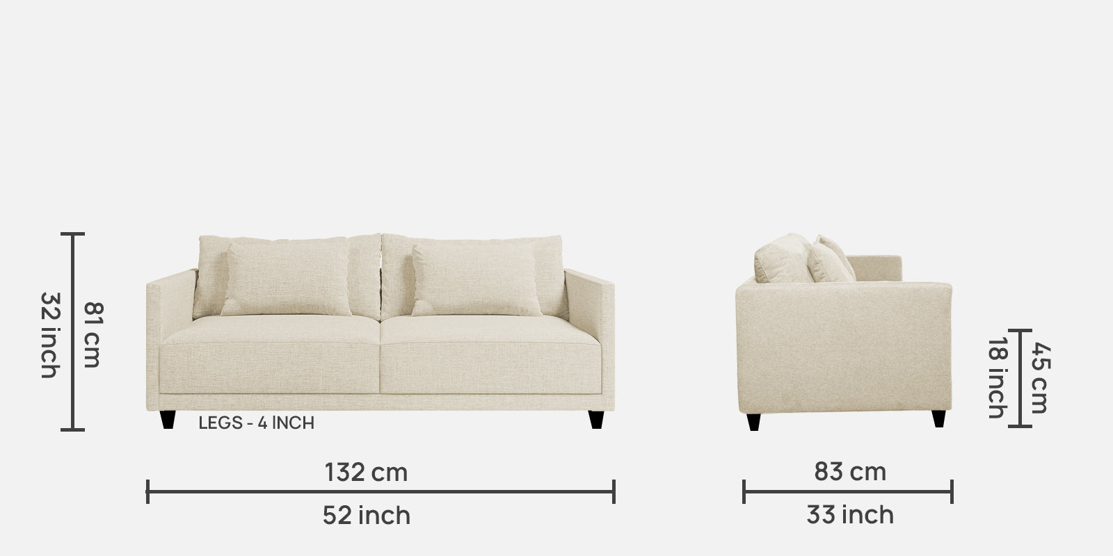 Kera Fabric 2 Seater Sofa in Ivory Cream Colour