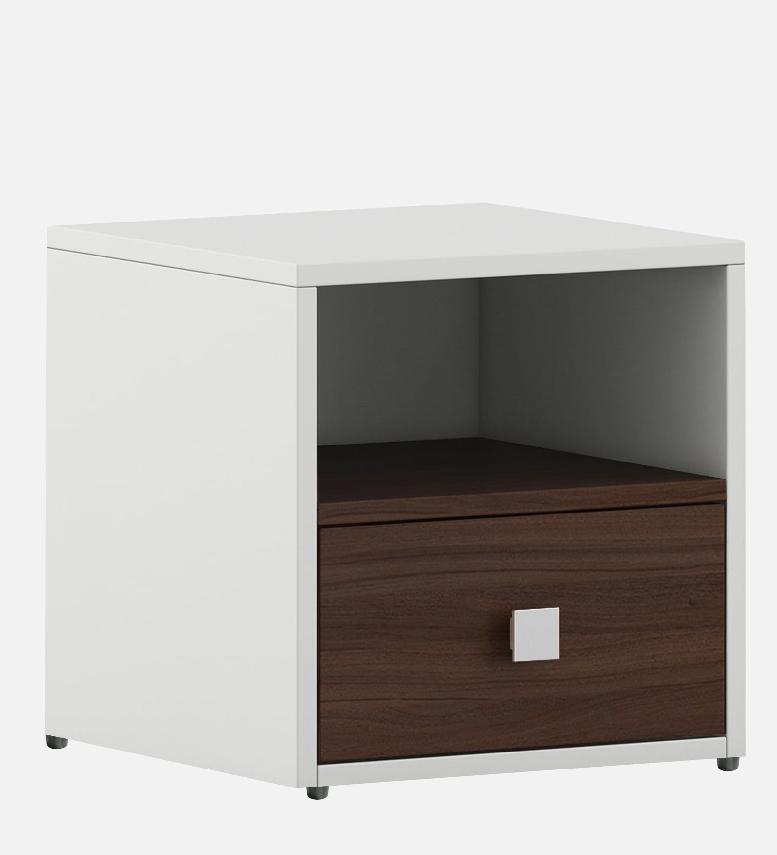 Fenn Bedside Table With Drawer In Dark Walnut And Frosty White Finish - Febonic Living