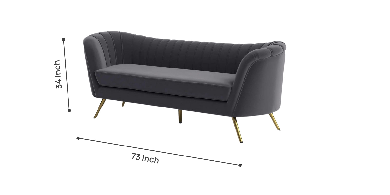 Tiber Velvet 3 Seater Sofa In Davy Grey Colour - Febonic Living