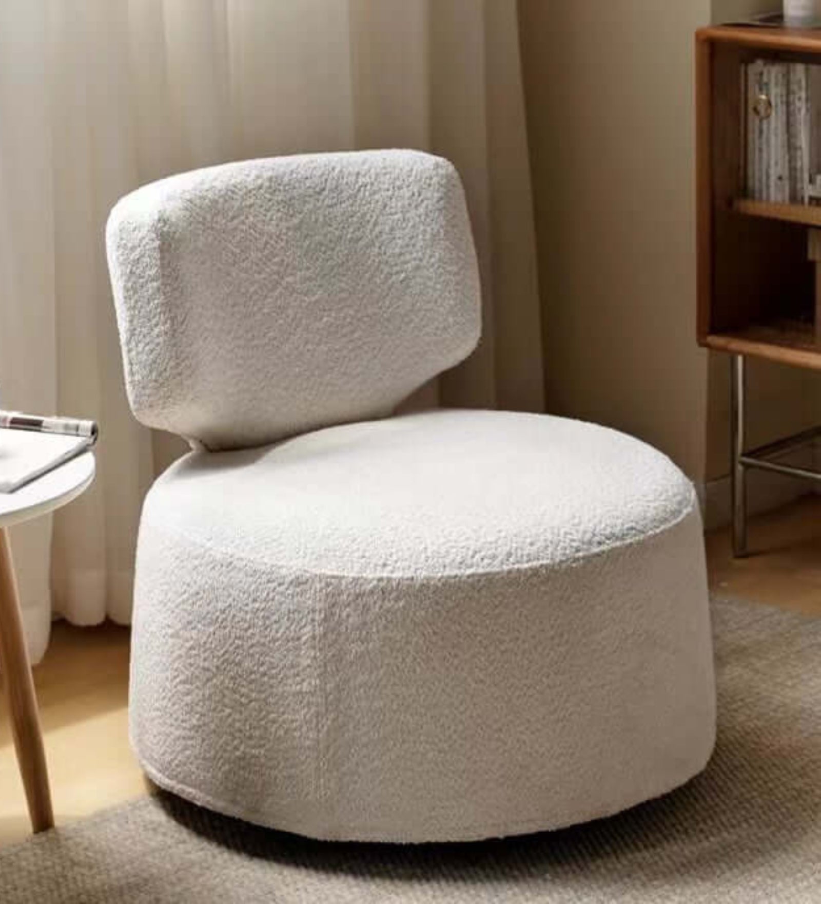 Frank Boucle Fabric Swivel Chair in Shell White Colour