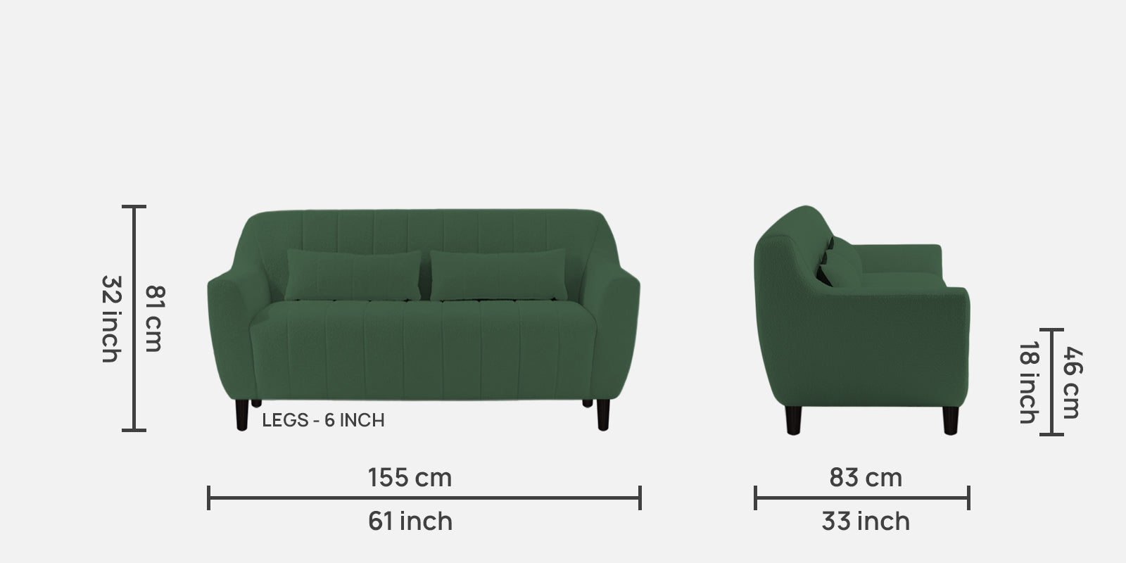 Nesco Boucle Fabric 2 Seater Sofa In Bottle Green Colour - Febonic Living