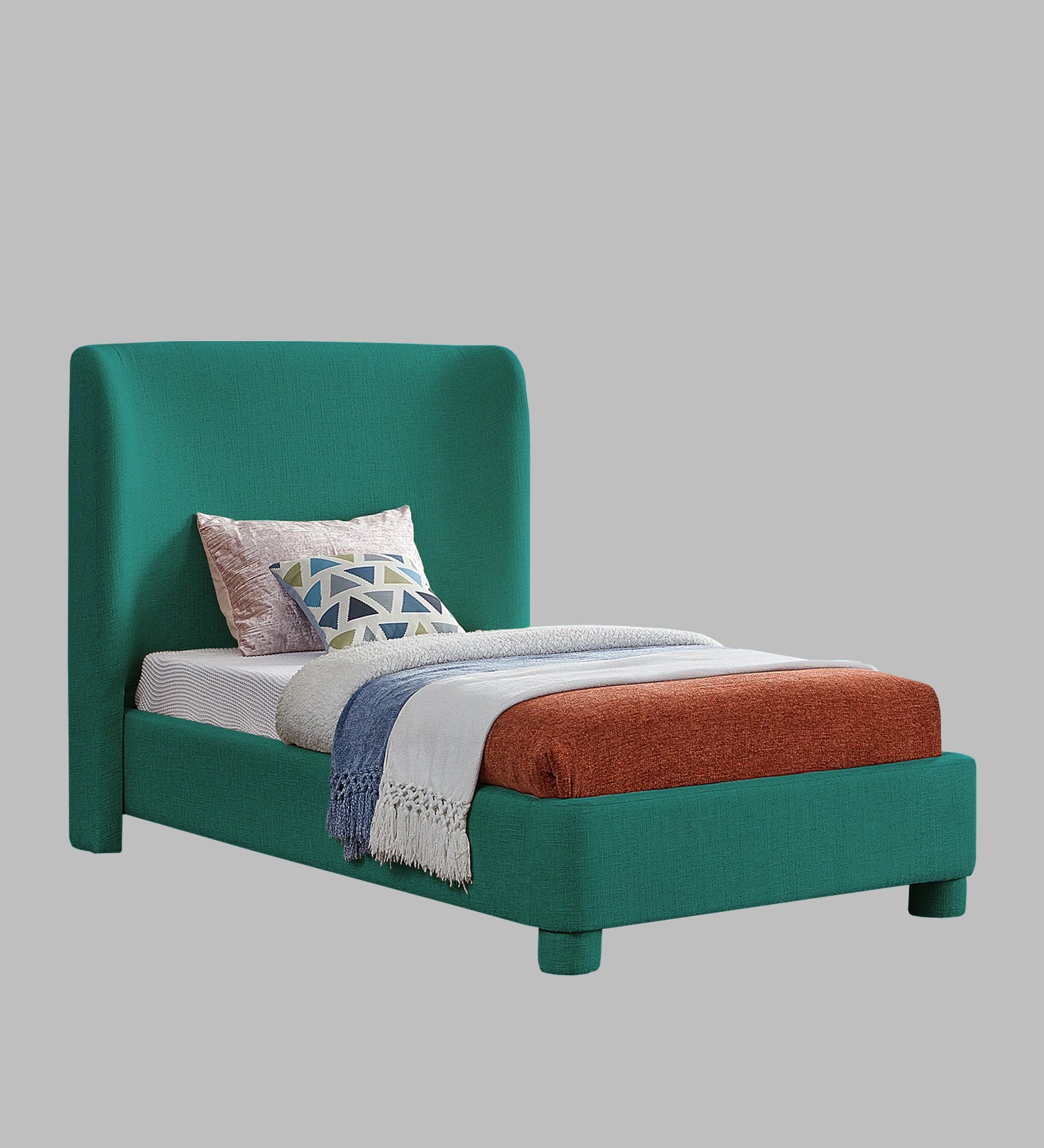 Lenny Fabric Upholstered Single Bed in Sea Green Colour - Febonic Living