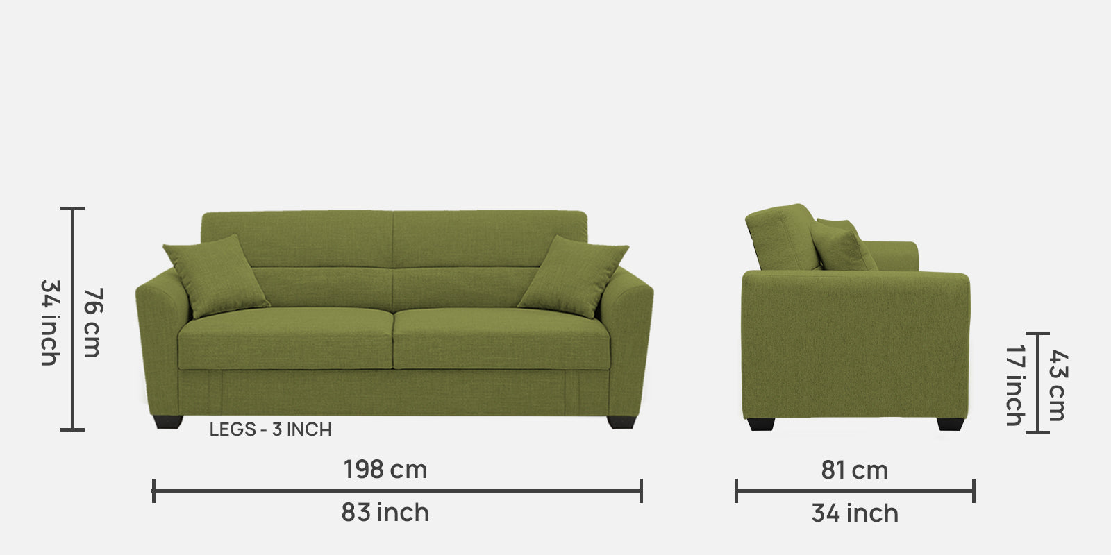 Bony Fabric 3 Seater Convertible Sofa Cum Bed In Lime Green Colour - Febonic Living