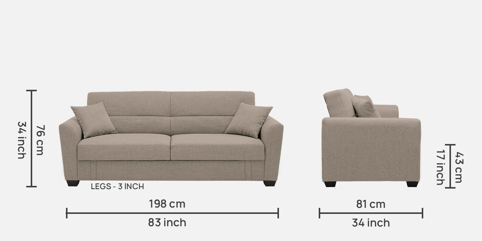 Bony Fabric 3 Seater Convertible Sofa Cum Bed In Khaki Beige Colour - Febonic Living