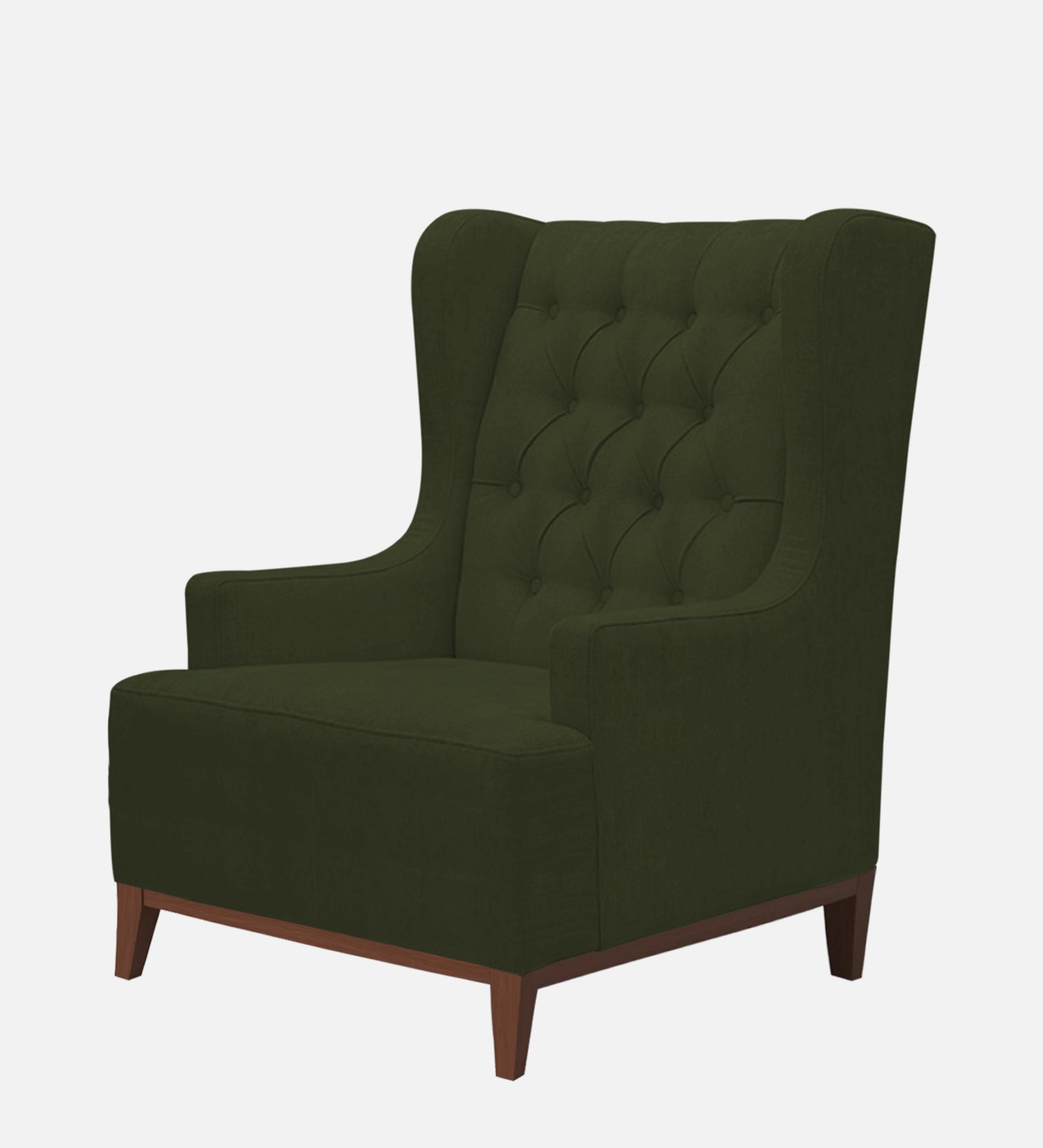 Kuchi Fabric Wing Chair In Olive Green Colour - Febonic Living