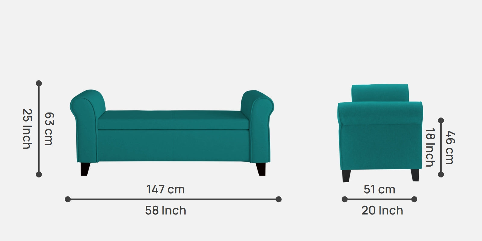 Molo Fabric 3 Seater Recamier In Sea Green Colour With Storage - Febonic Living