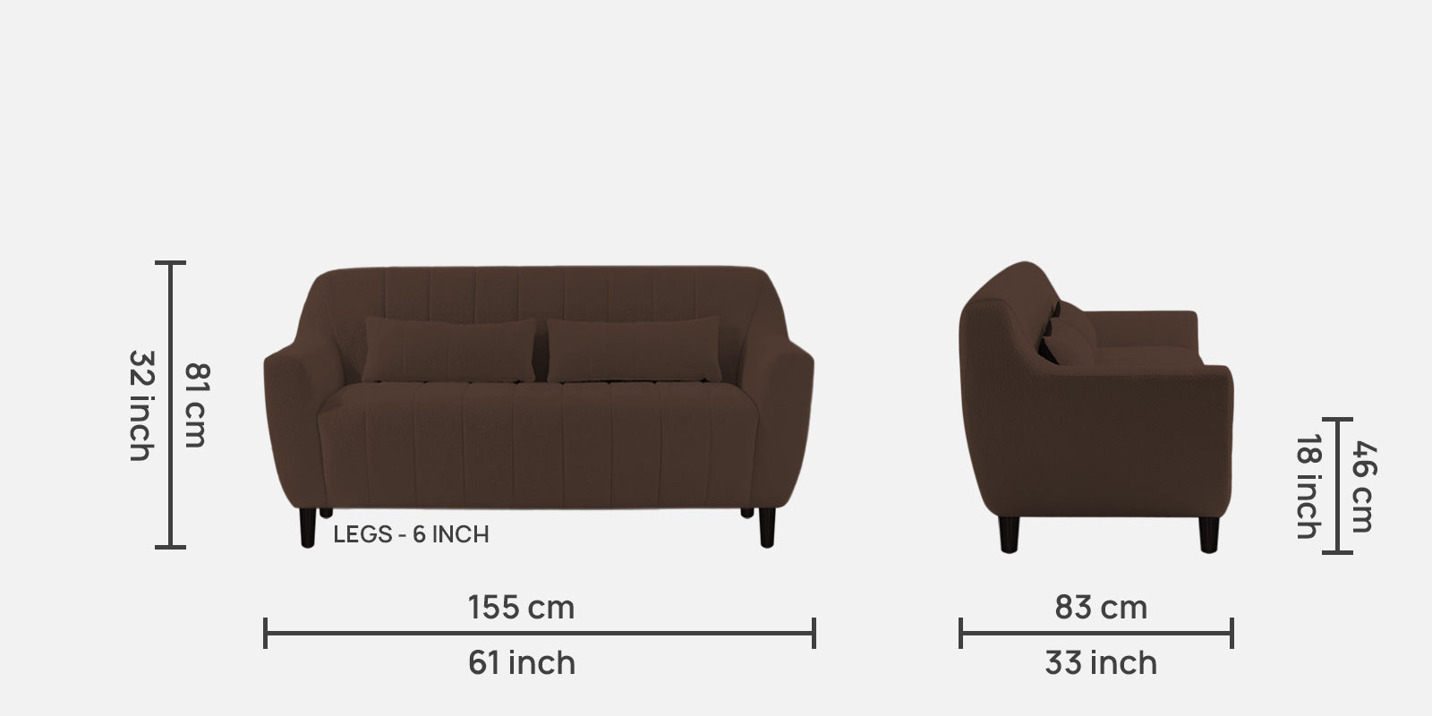 Nesco Boucle Fabric 2 Seater Sofa In Bringo Brow Colour - Febonic Living