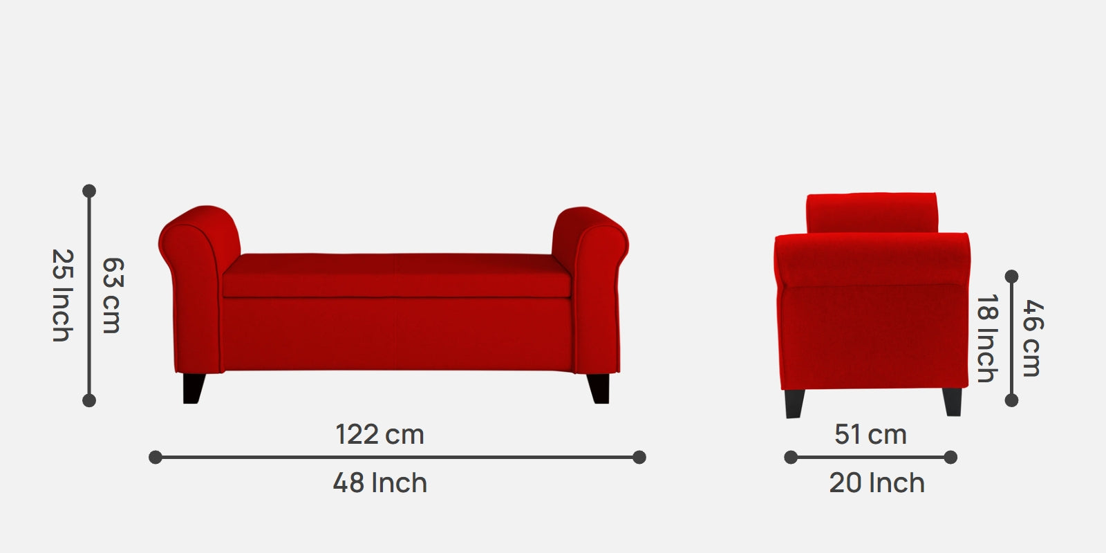 Molo Fabric 2 Seater Recamier in Ruby Red Colour With Storage